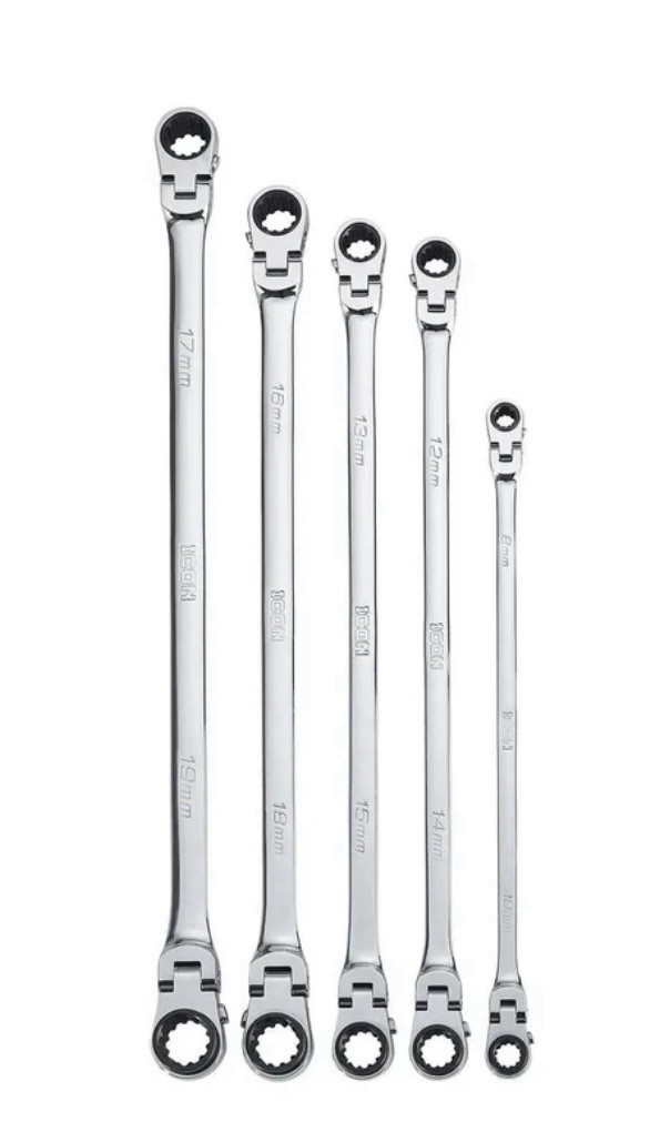 ICON WRDBFM Long Double Box Flex Head Ratcheting Wrench /5 Szs/2nd+ ships $2 ea