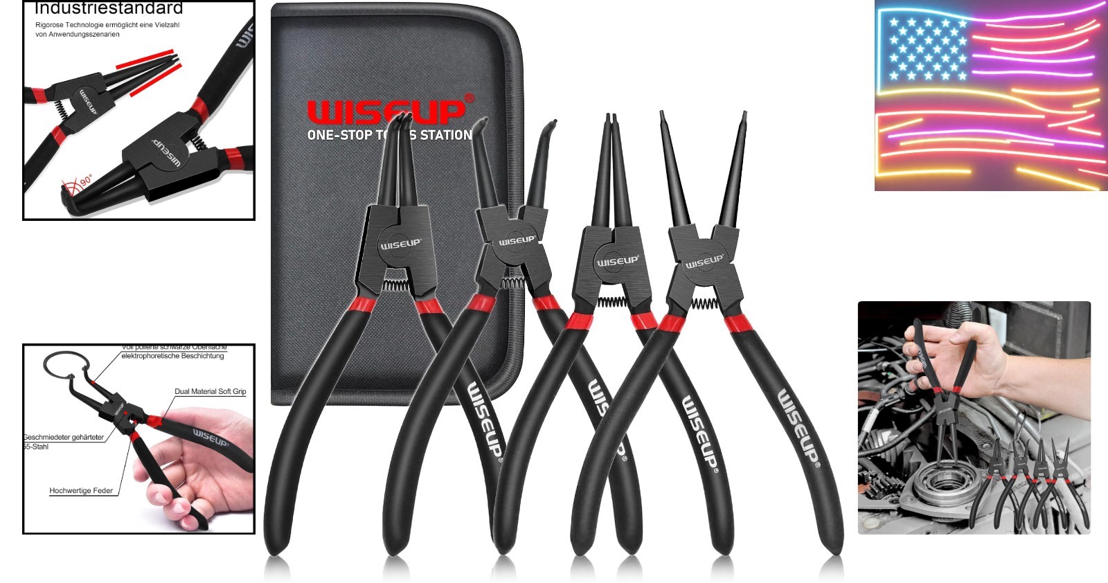 Snap Ring Pliers Set, Heavy Duty 4PCS-7 inch Internal/External Circlip Pliers…