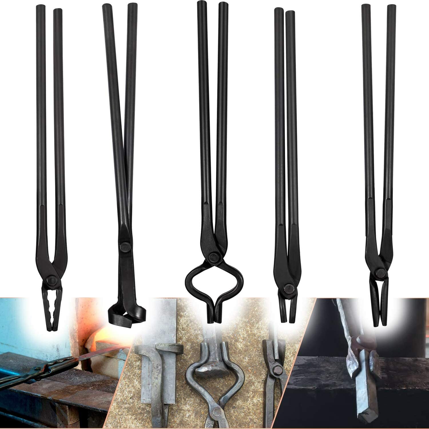 Knife Making Tongs Blacksmith Bladesmith Tong Set Vise Anvil Forge Tools-5PCS