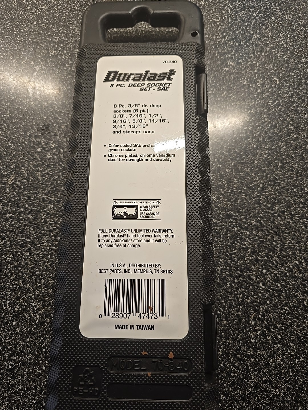 DURALAST: NEW IN CARRY CASE 8- Piece 3/8 Drive SAE Deep Socket Set Chrome 70-340