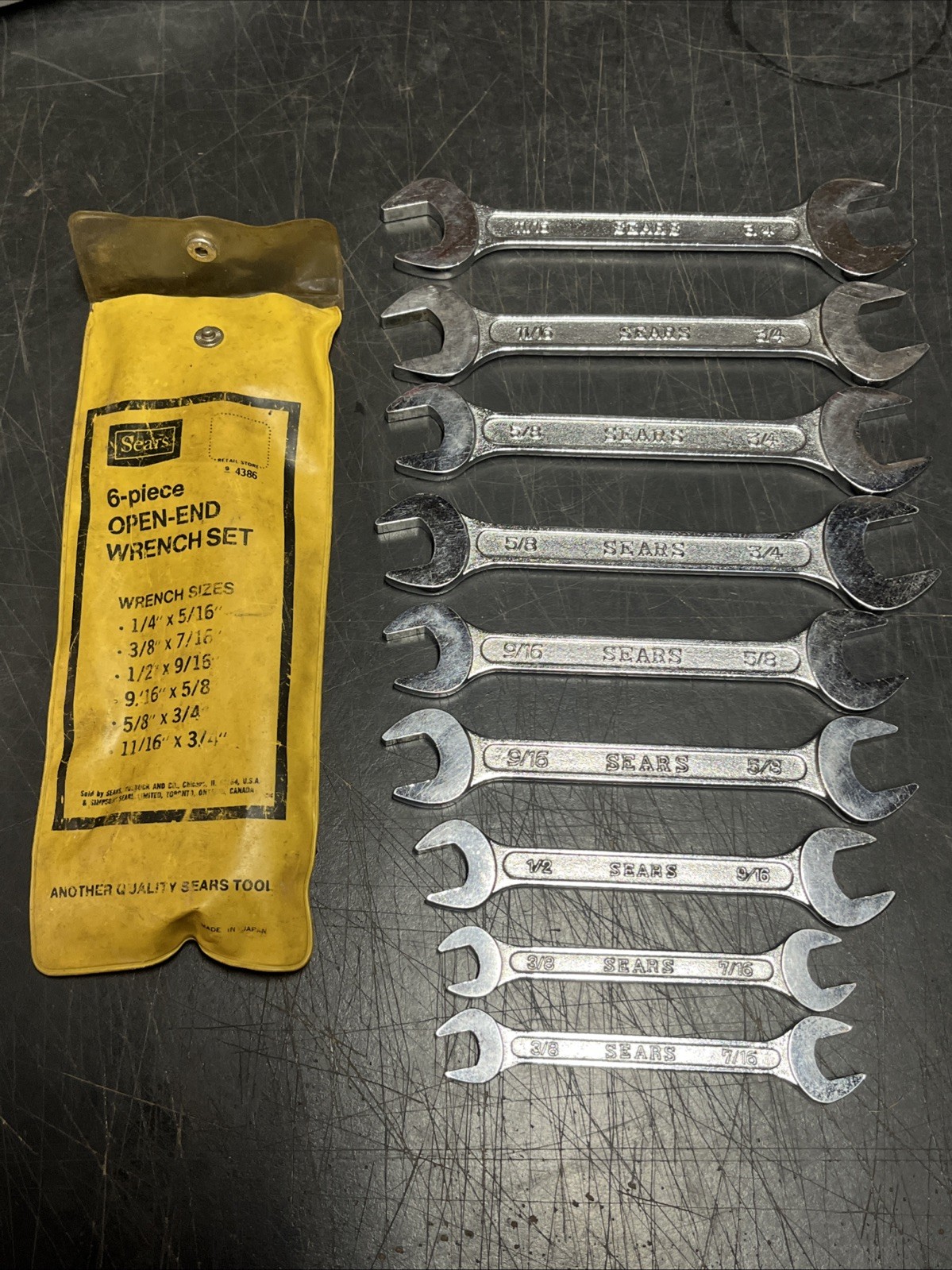 Vintage Sears Double Open End Wrenchs SAE W/ Original Bag 1 Size Missing +extra
