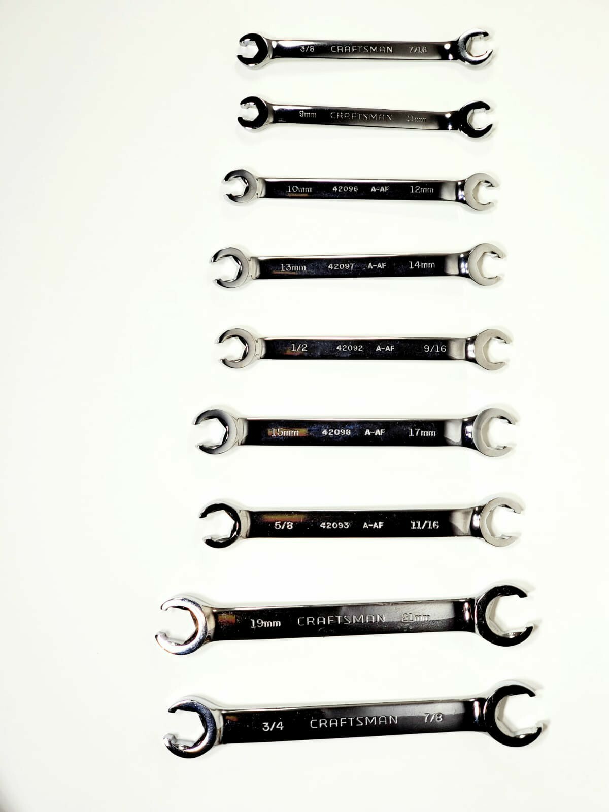 Craftsman 9 piece Standard and Metric Flare Nut Wrench Set Tool