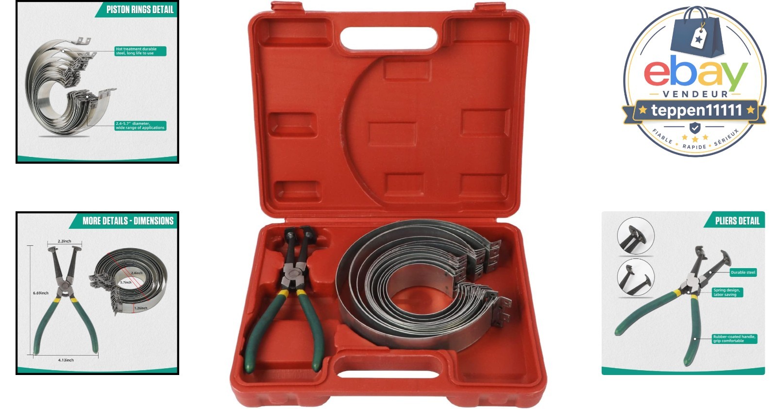 Automotive Piston Ring Compressor Tool Set 14 pcs Piston Rings
