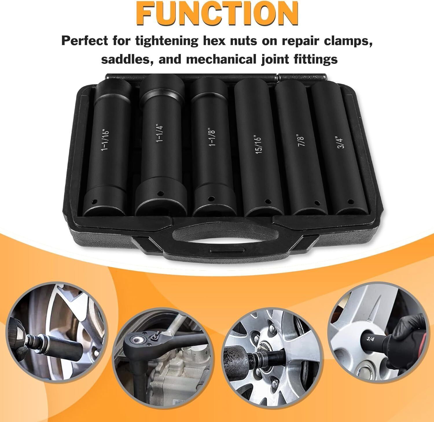 1/2 Inch Drive Heavy Duty Extended Length Extra-Deep Length Impact Socket Set
