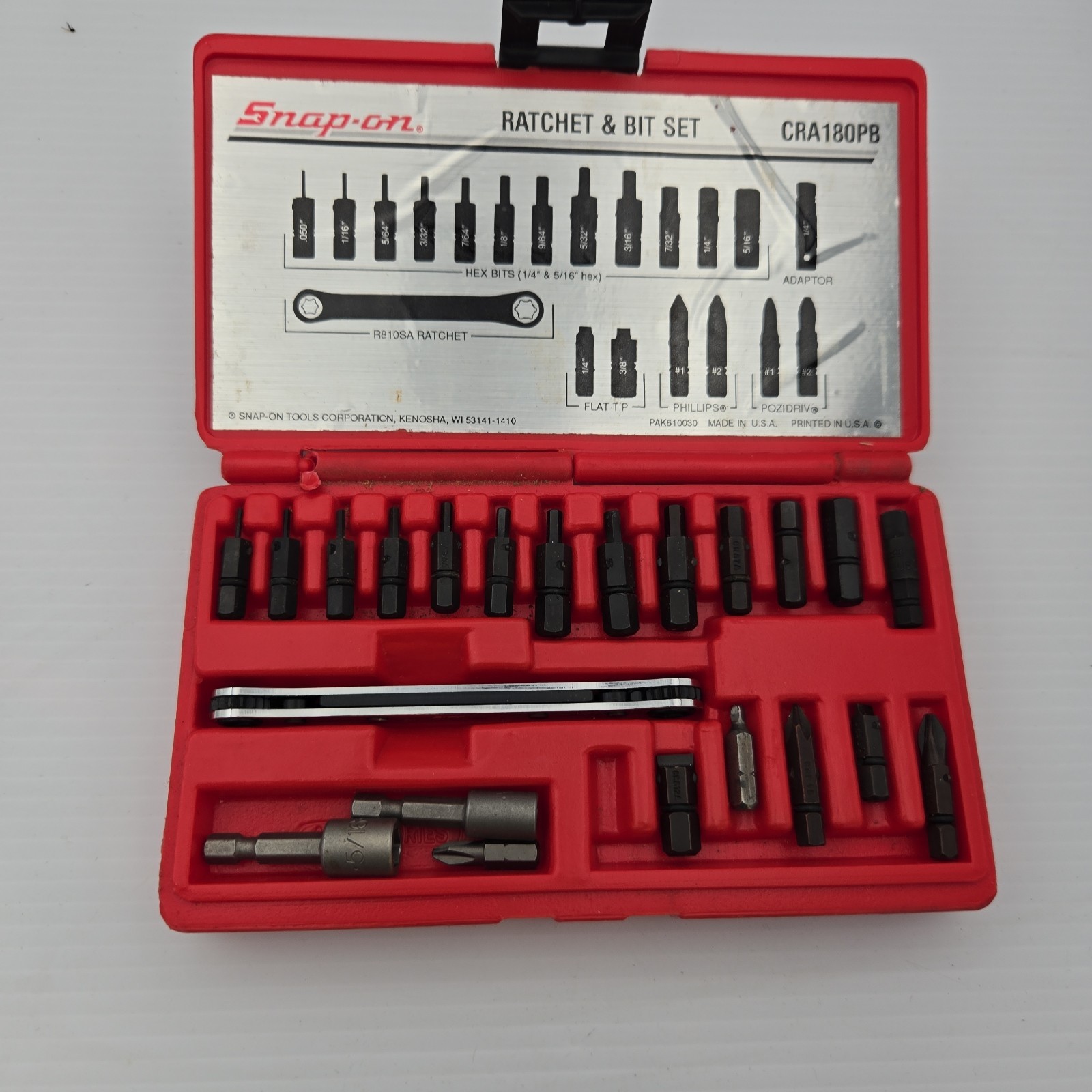 Snap-On 20 pc Ratchet & Bit Set – Model CRA 180PB *READ DESCRIPTION*