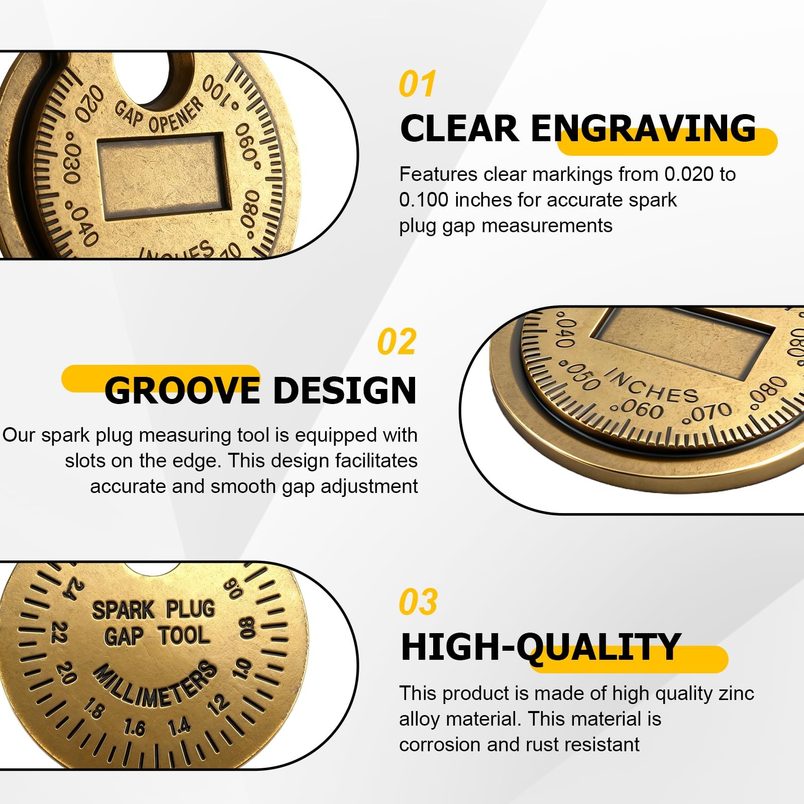 PLALEI Spark Plug Measuring Tool, Zinc Alloy Gap Gauge Tool Gold