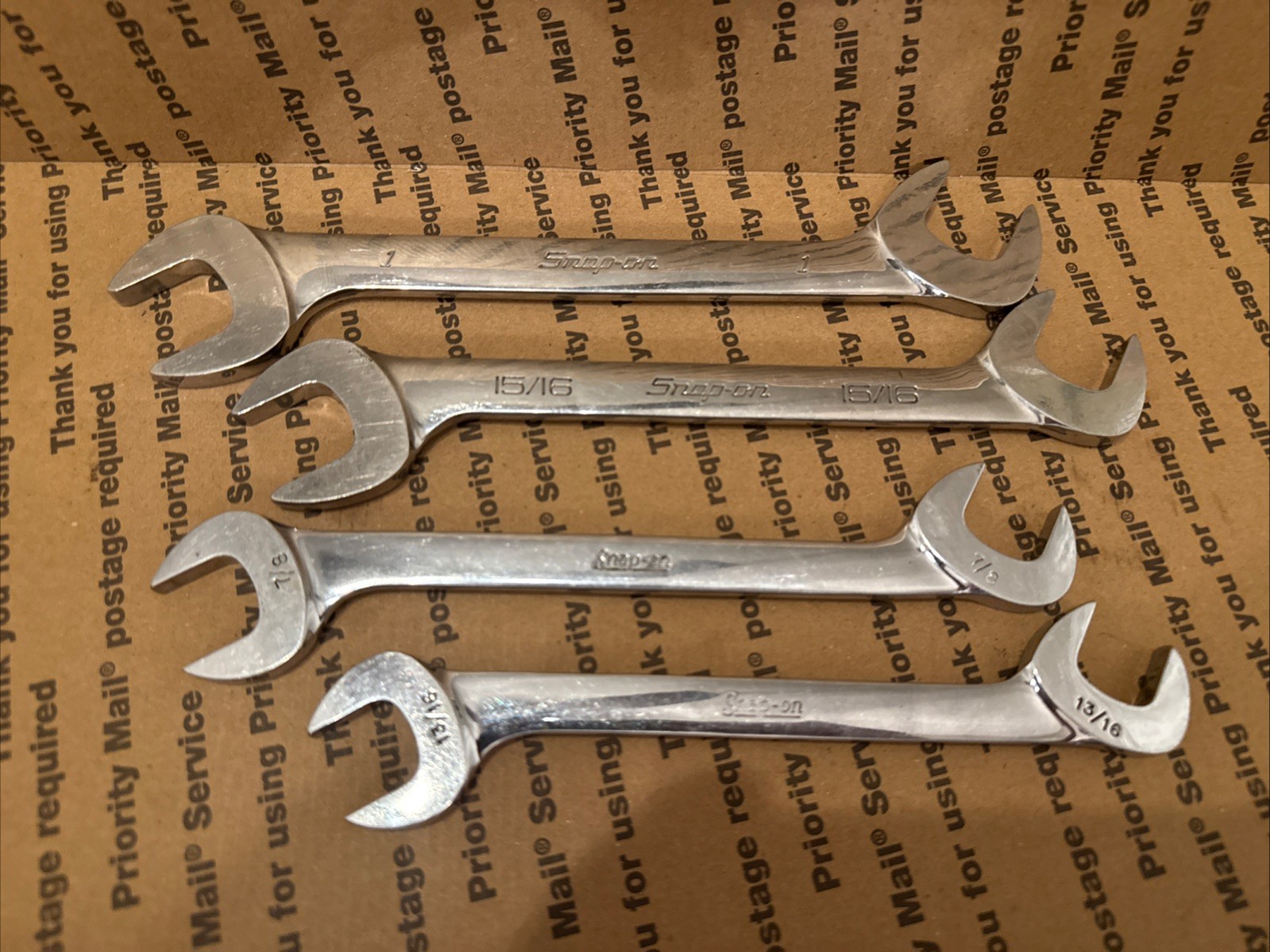 Snap-on 4Pc 4 Way Angle Head Open End Wrench Set 13/16, 7/8, 15/16, 1in
