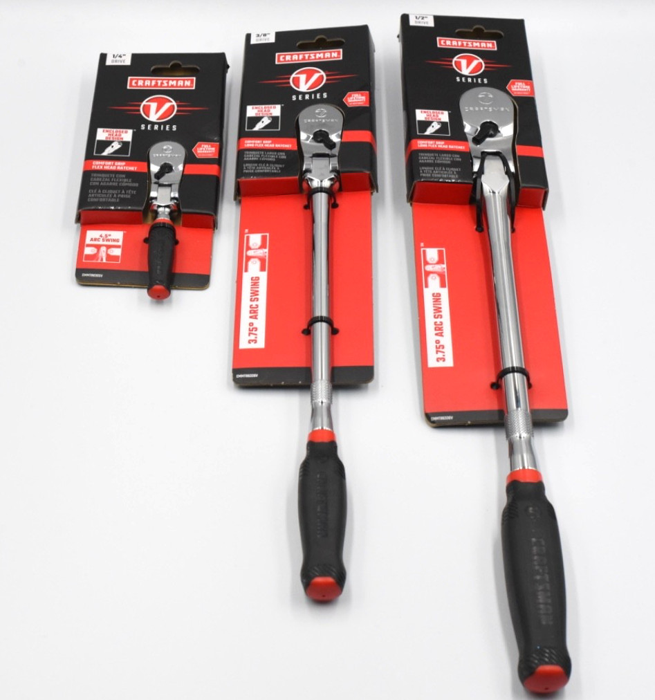 Craftsman V-Series 3pc Comfort Grip Flex Head Ratchet Set [1/4in, 3/8in, 1/2in]