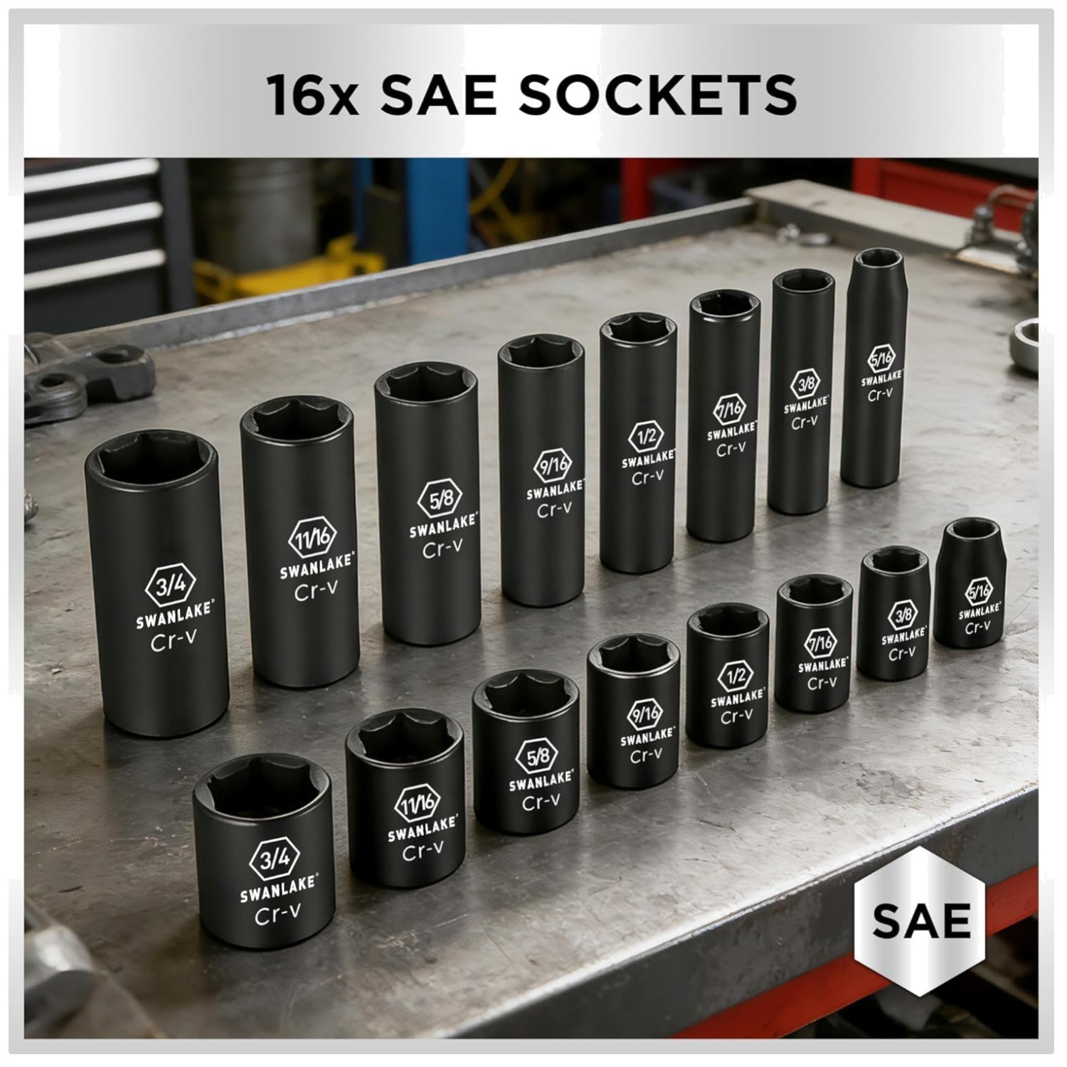 Swanlake 50-Piece Impact Socket Set, SAE & Metric Sizes