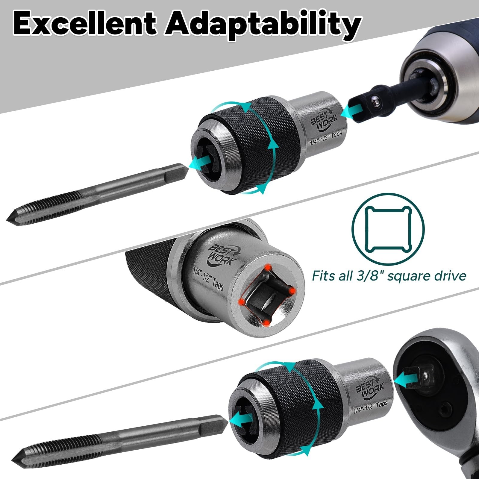 3pcs Adjustable Tap Socket Set – 3/8″ Drive Tool with Adapter for Taps & Reamers