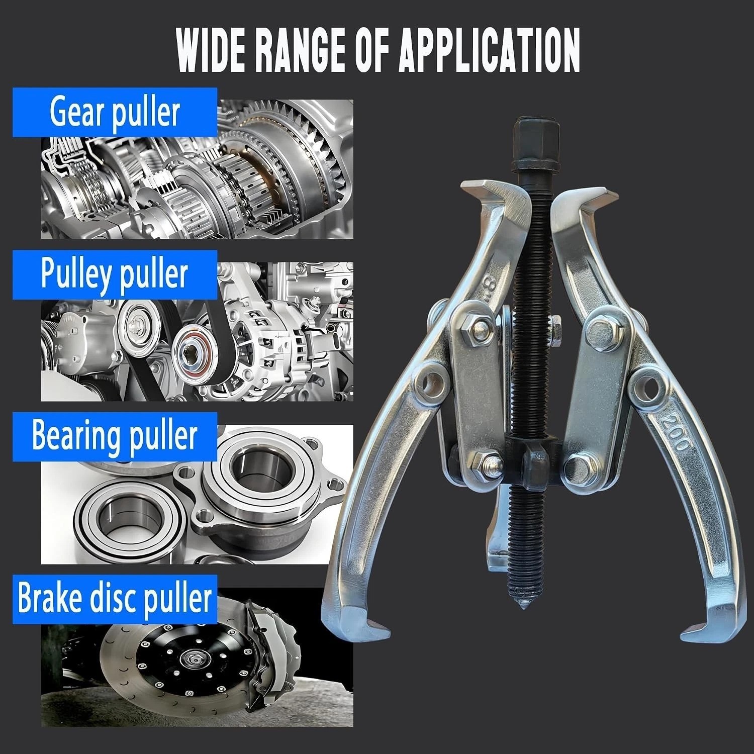 Versatile 8-in-1 Gear Puller Set 3″-8″ Cr-V Steel Mechanic’s Tool Kit