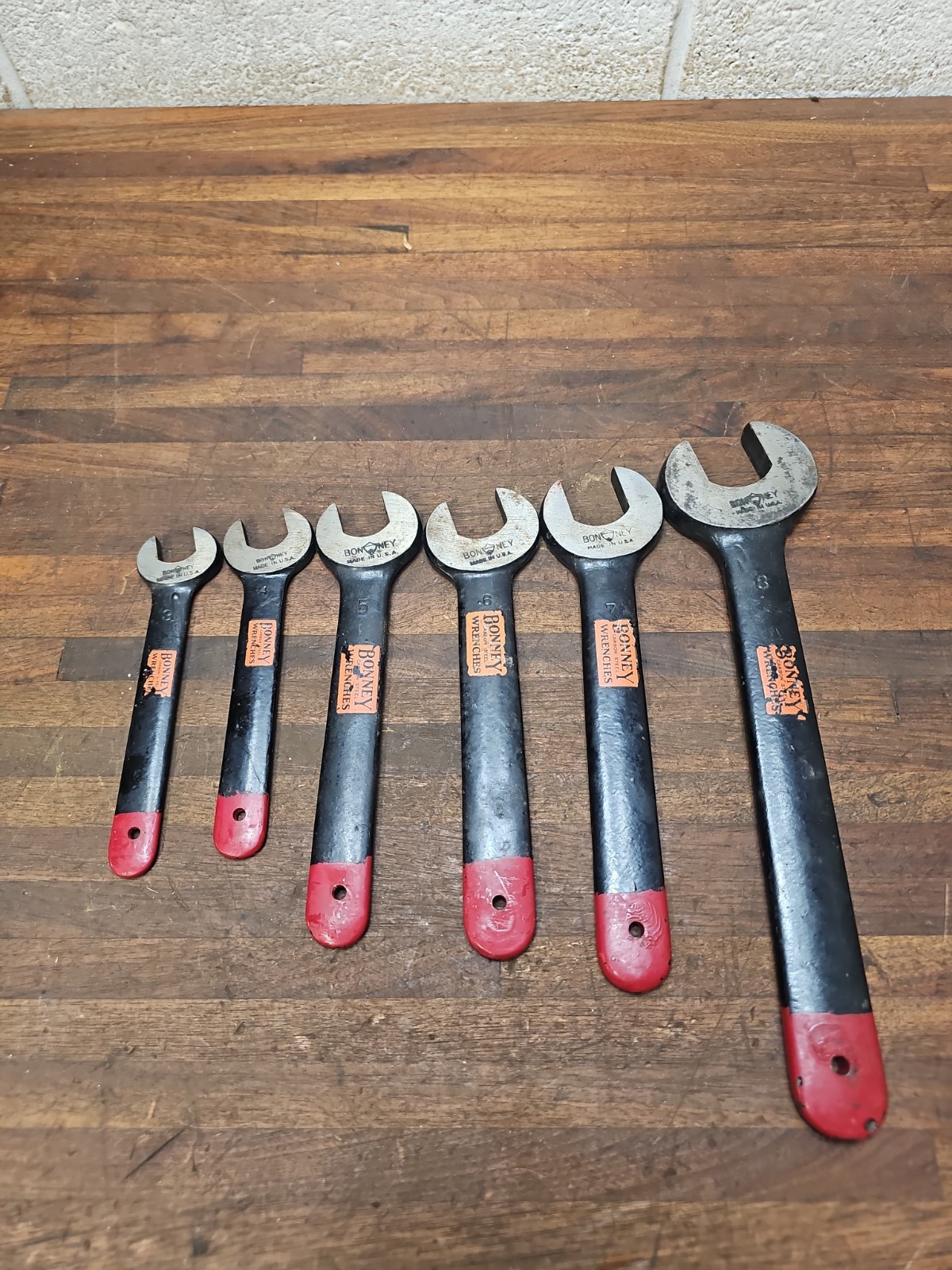 L58- Rare Vintage BONNEY Carbon Steel Engineer Wrench Set of 6 ORIGINAL LABELS