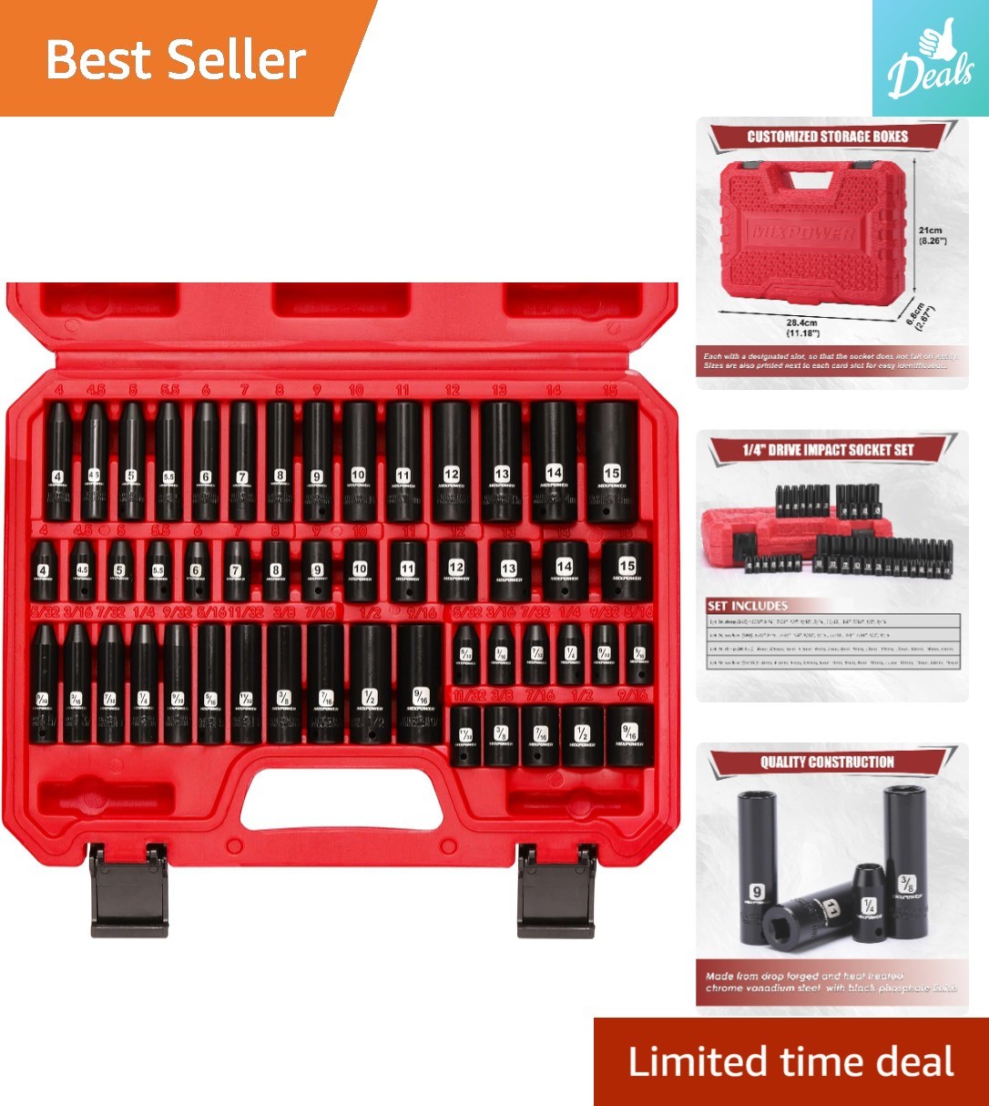 Versatile 50-Piece Socket Set 1/4″ Drive – High-Torque & Dual Size Markings