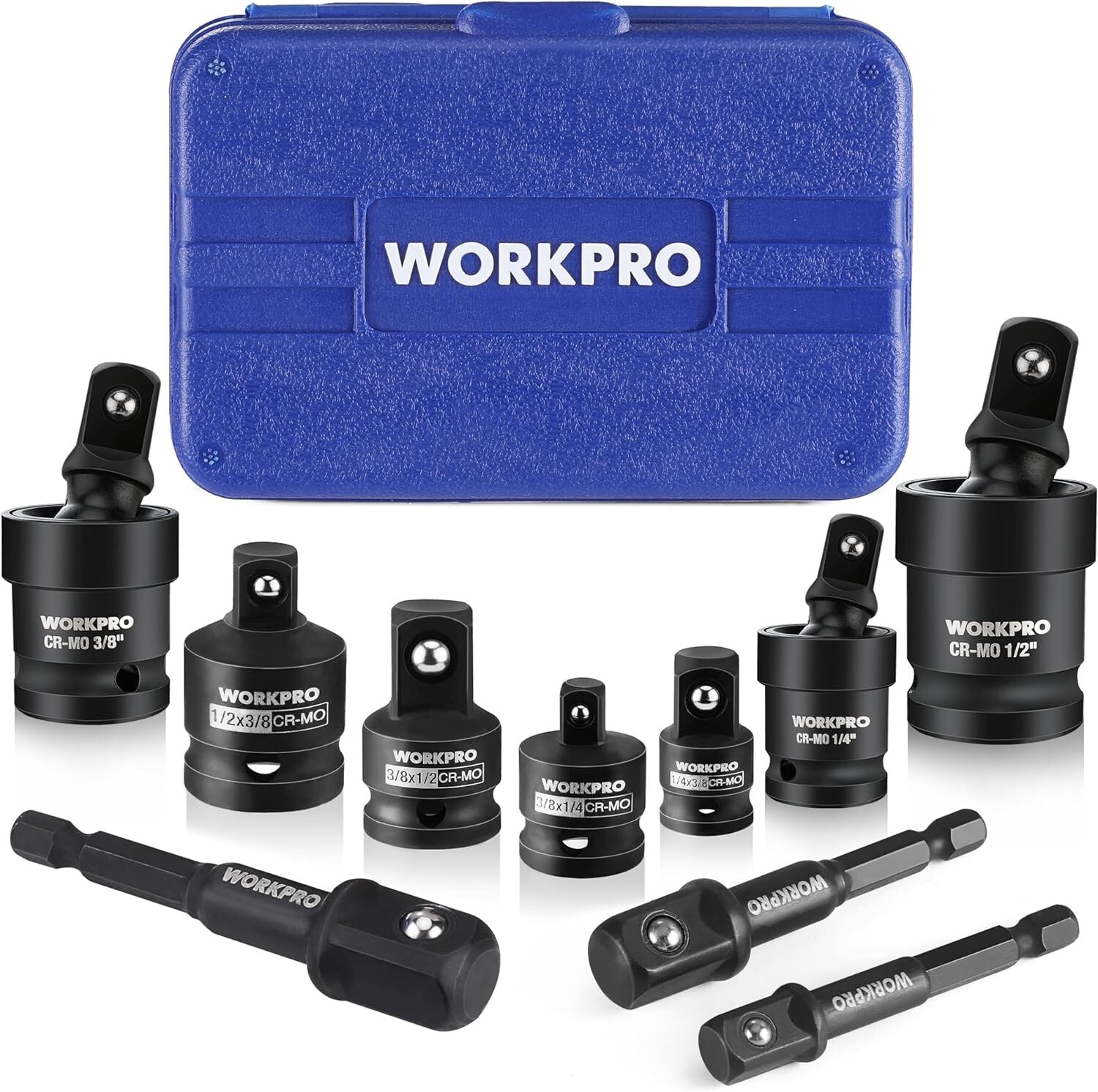 10 Pieces Impact Socket Adapter Set with a Heavy-Duty Case Black NEW
