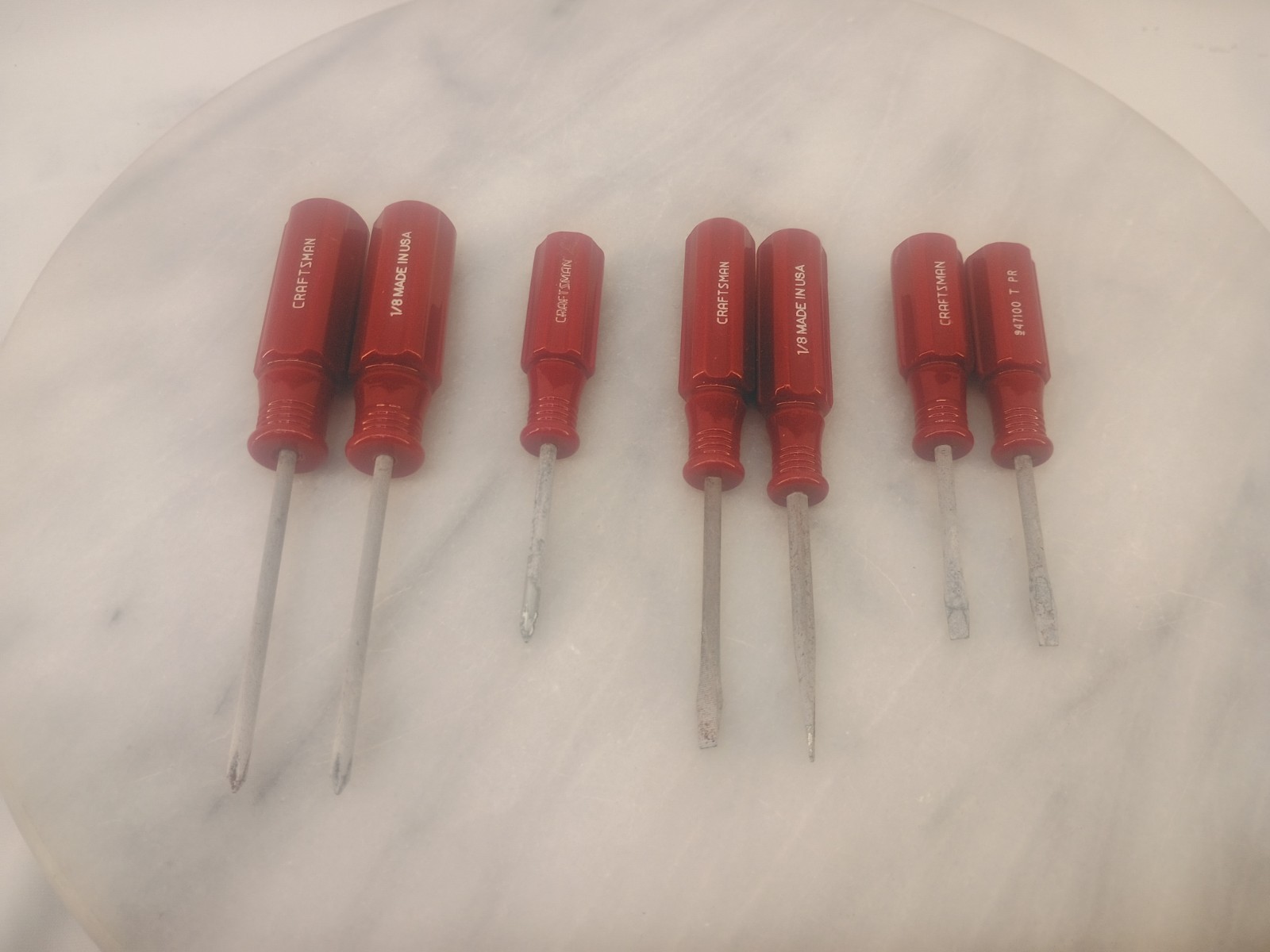 Lot Of 7 Vintage Craftsman USA Red Handle Mini Screwdrivers Phillips Regular