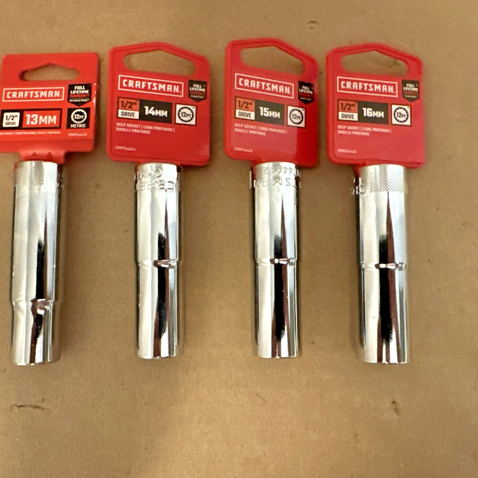 Craftsman 1/2 Drive 11mm, 13 mm, 14 mm, 15mm 16mm Deep Well Lot of 5 Five NOS