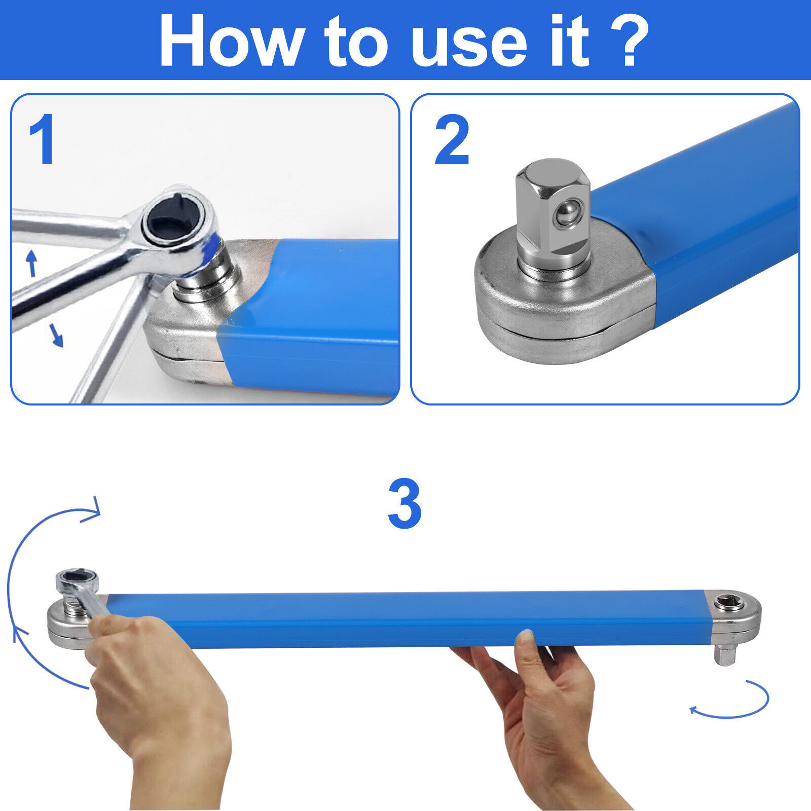 1/2X Offset Extension Wrench Set Multifunctional Ratchet Spanner Wrench +Adapter