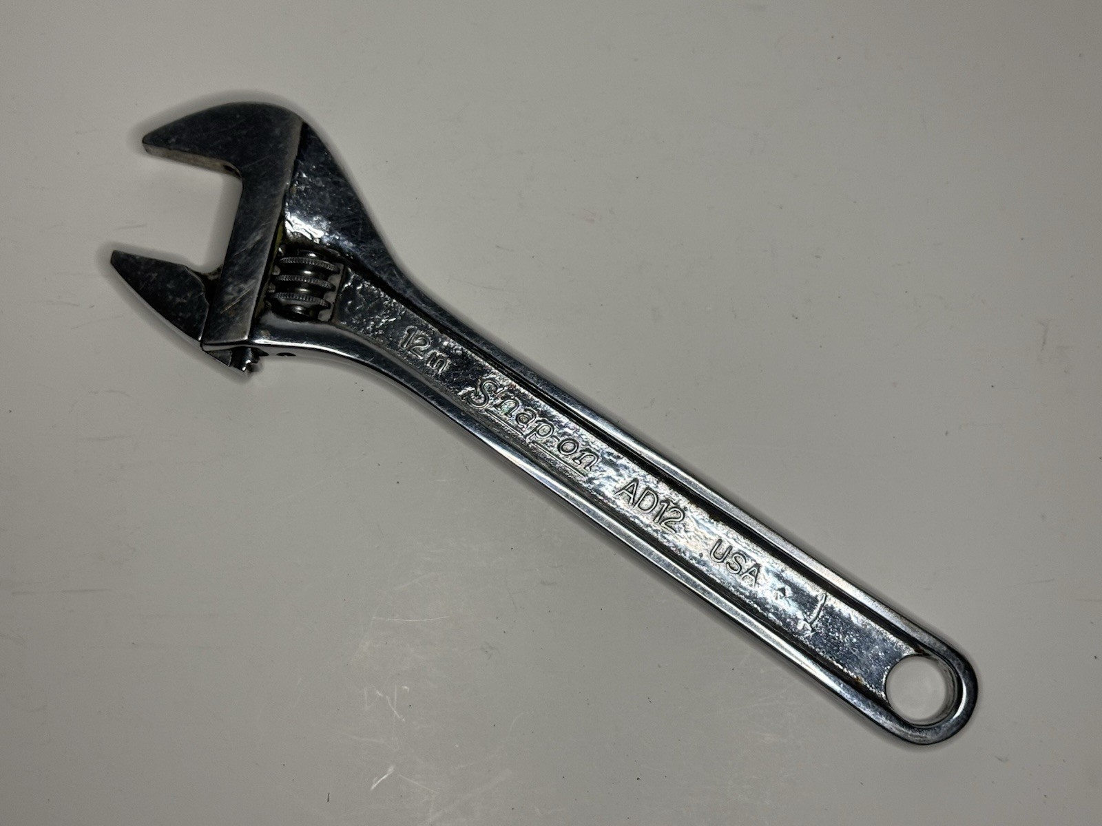 Snap-on Tools USA AD12 12’ Long Chrome Full Polished Adjustable Wrench Vintage