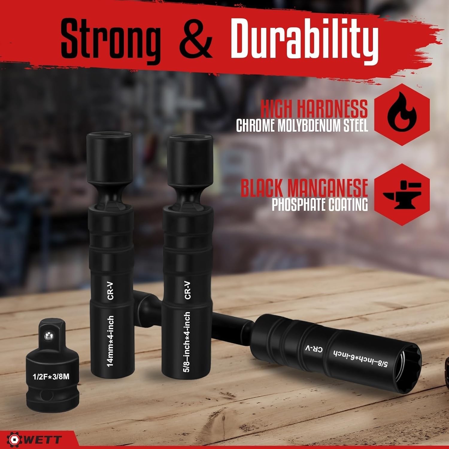 3/8-Inch Drive Magnetic Swivel Spark Plug Removal Tools Socket Set, 12 Point 360