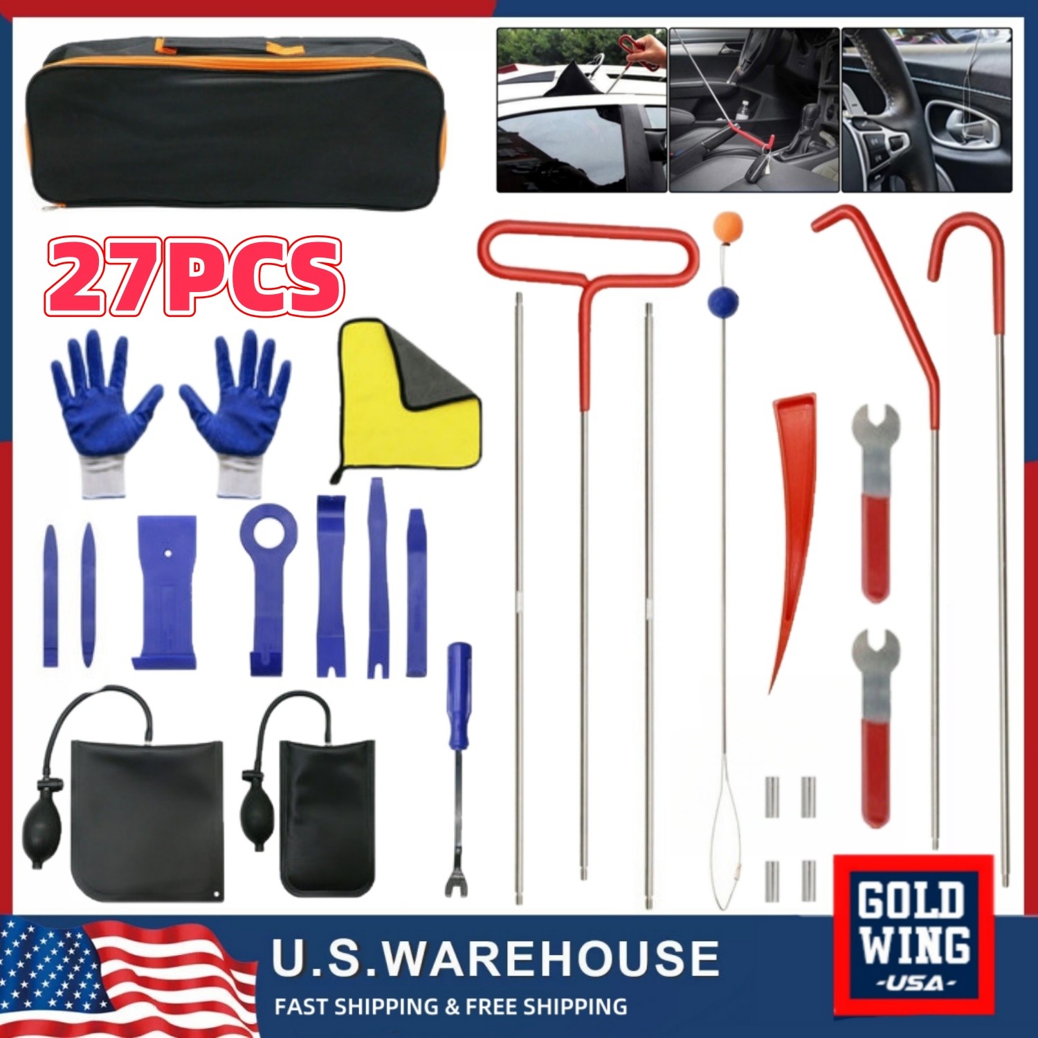 27PCS Universal Vehicle Repair Set Emergency Auto Tool Window Car Door Maintain