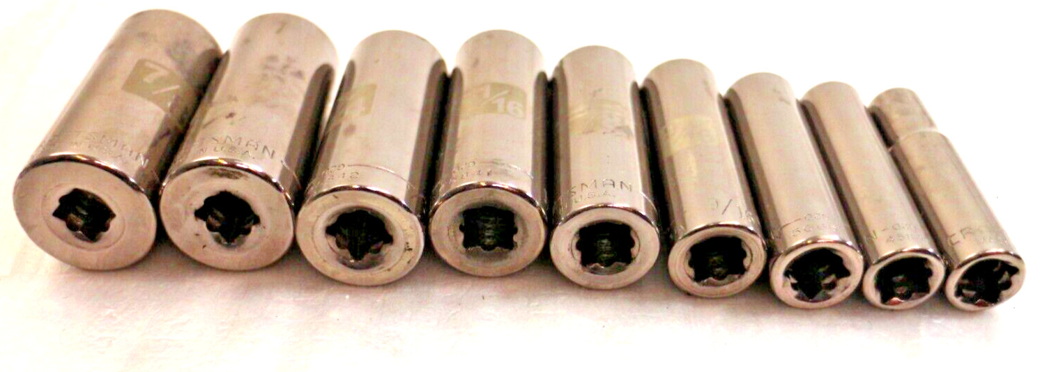 Craftsman 9 Piece 6 &12 Point Deep Sockets 3/8″ Drive 3/8″-7/8″ 45835-42544