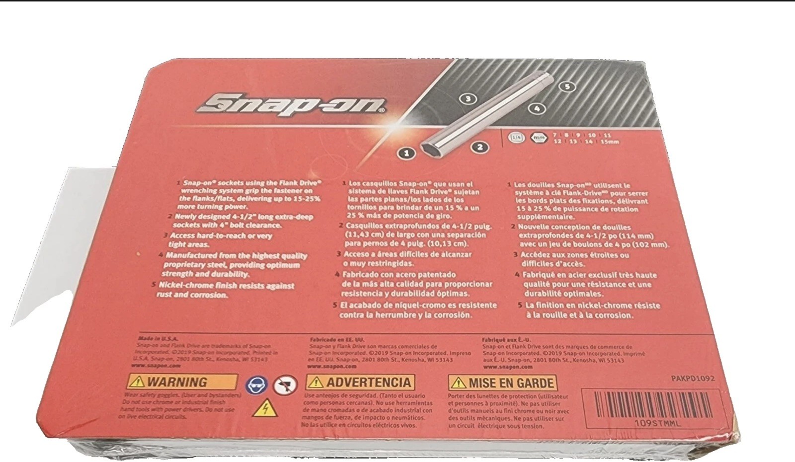 NEW Snap-on™ 1/4″ drive 7-15 mm 9pc 6-pt Extra Deep Socket SET 109STMML SEALED!