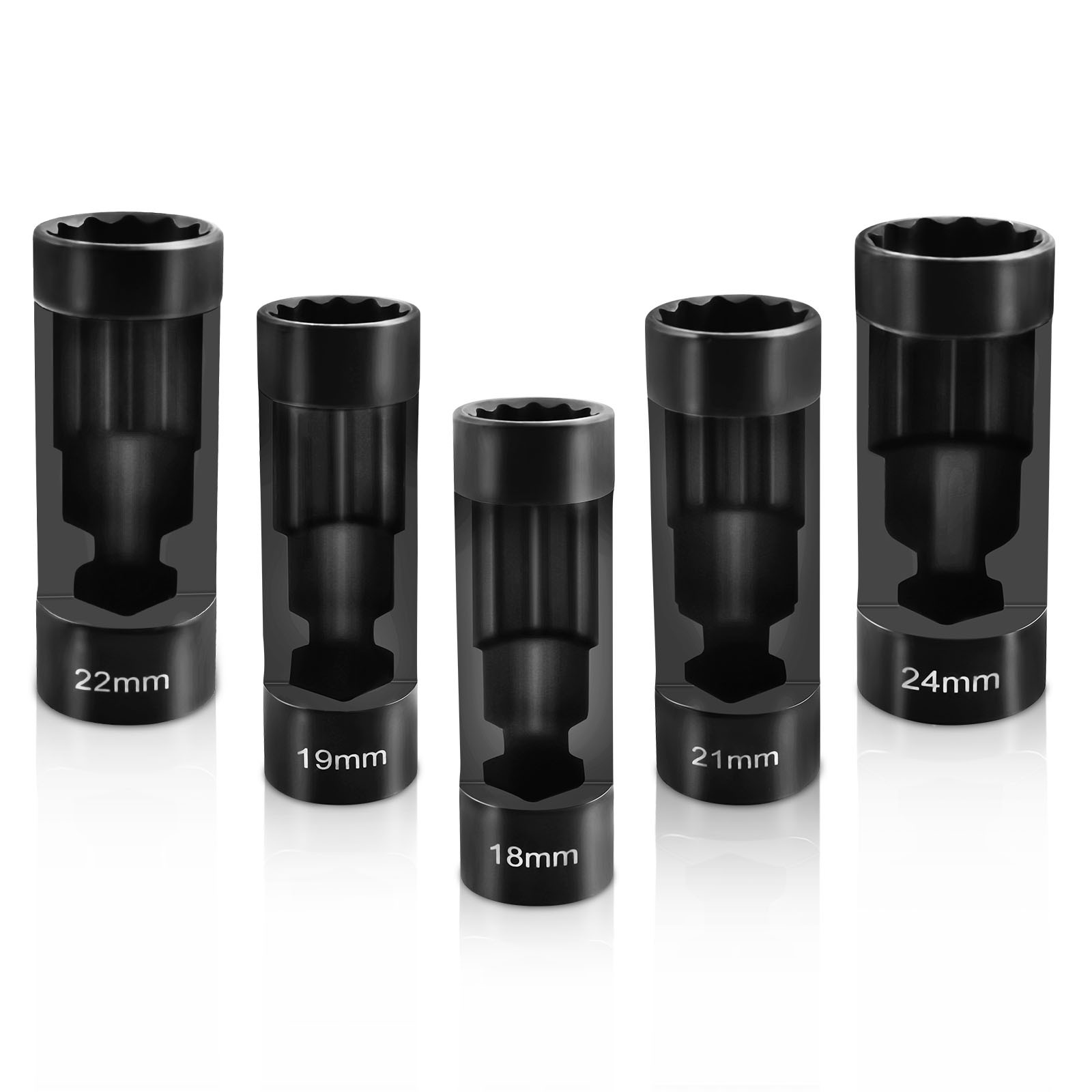 (5PCS) Strut Nut Socket 18mm 19mm 21mm 22mm 24mm w/ 12 Point 1/2″ Drive New