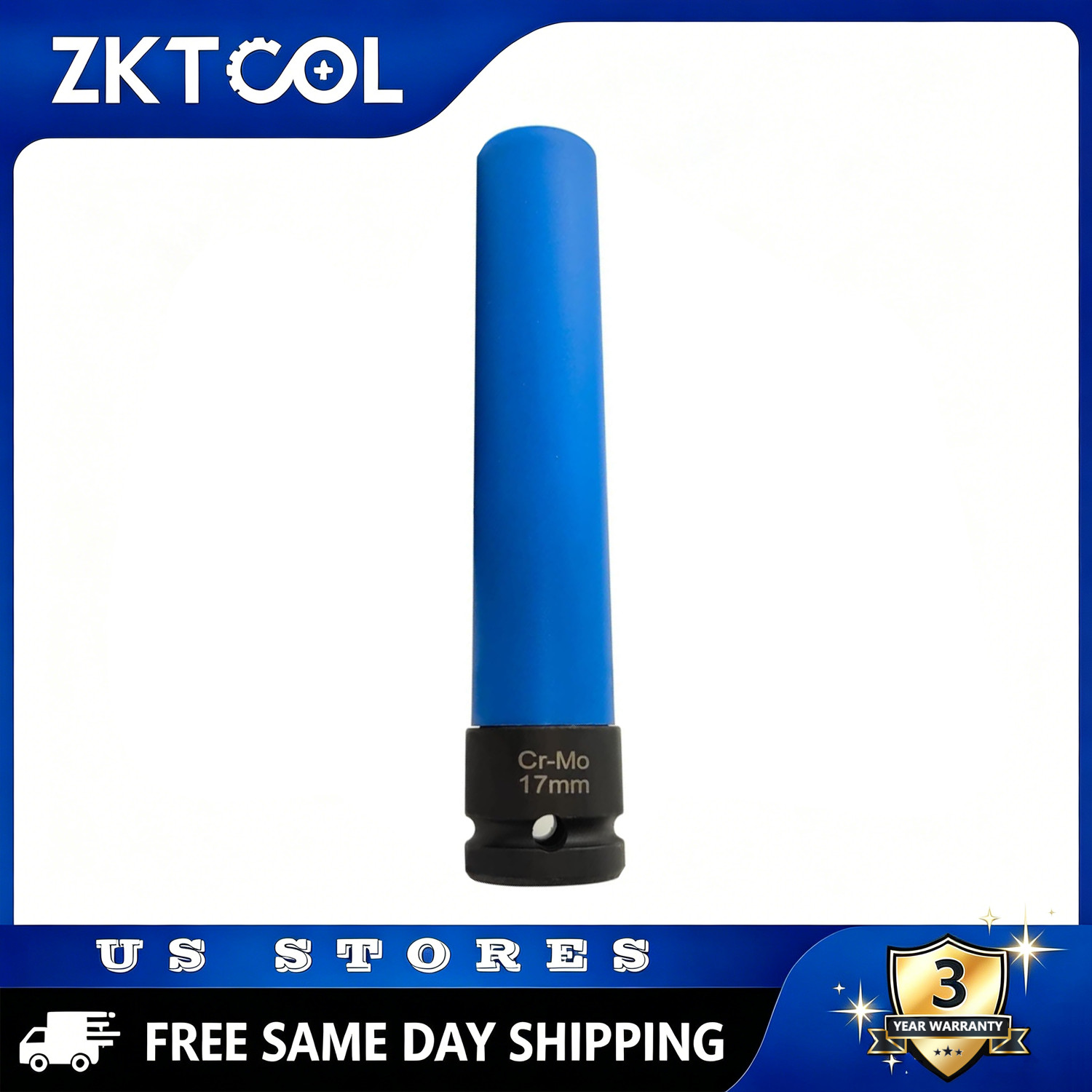 ZKTOOL EXTRA LONG 1/2″ Thin Wall Wheel Lug Nut Deep Impact Socket Set Blue