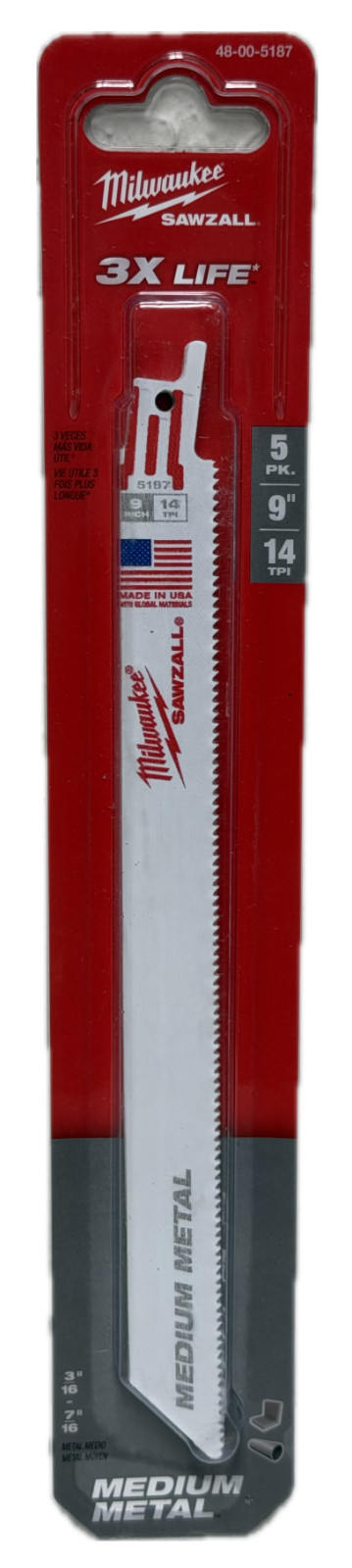 5 Pack of Milwaukee 9 in. 14 TPI Medium Metal Cutting SAWZALL Saw Blades