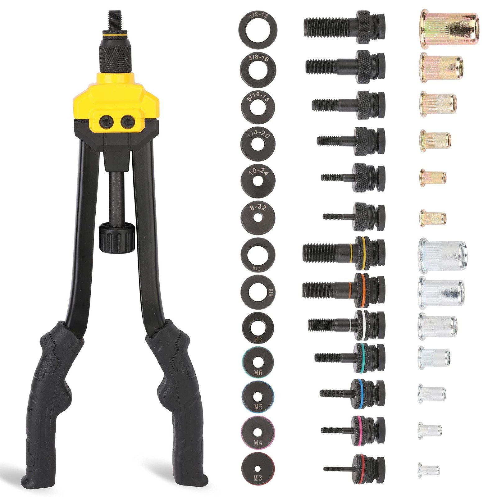 Rivet Nut Tool Kit 16 Auto Release Heavy Duty 130Pcs Nutserts HURRICANE Hand