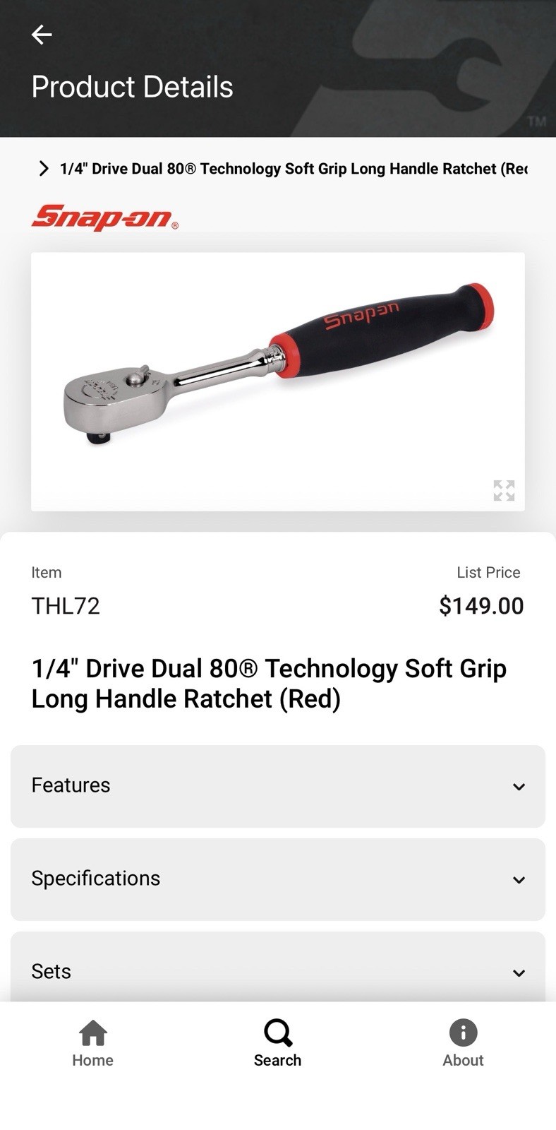 1/4″ Drive Dual 80 Technology Soft Grip Long Handle Ratchet (Red) THL72