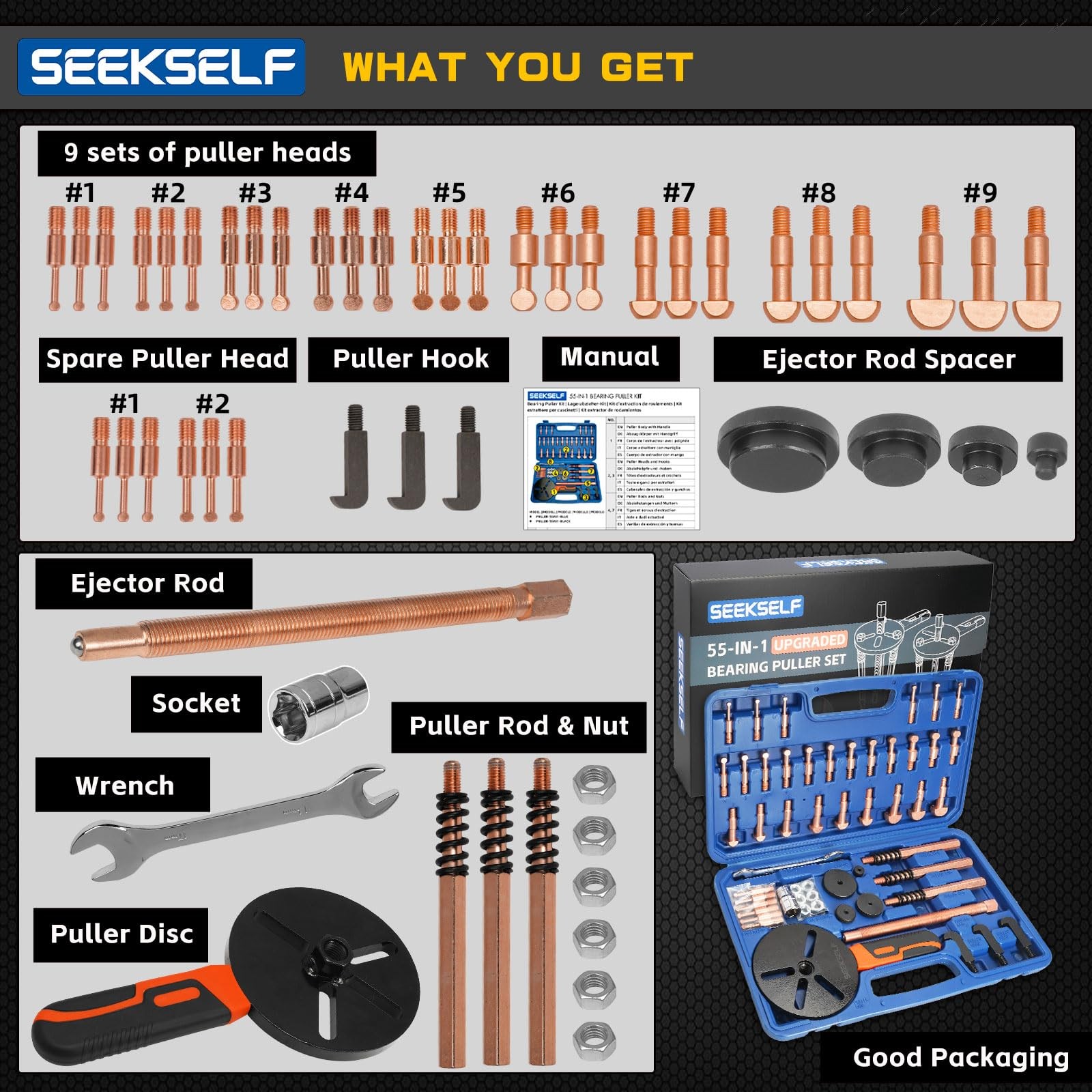 SEEKSELF 55-in-1 Bearing Puller Kit, Blind Hole Set, Inner…