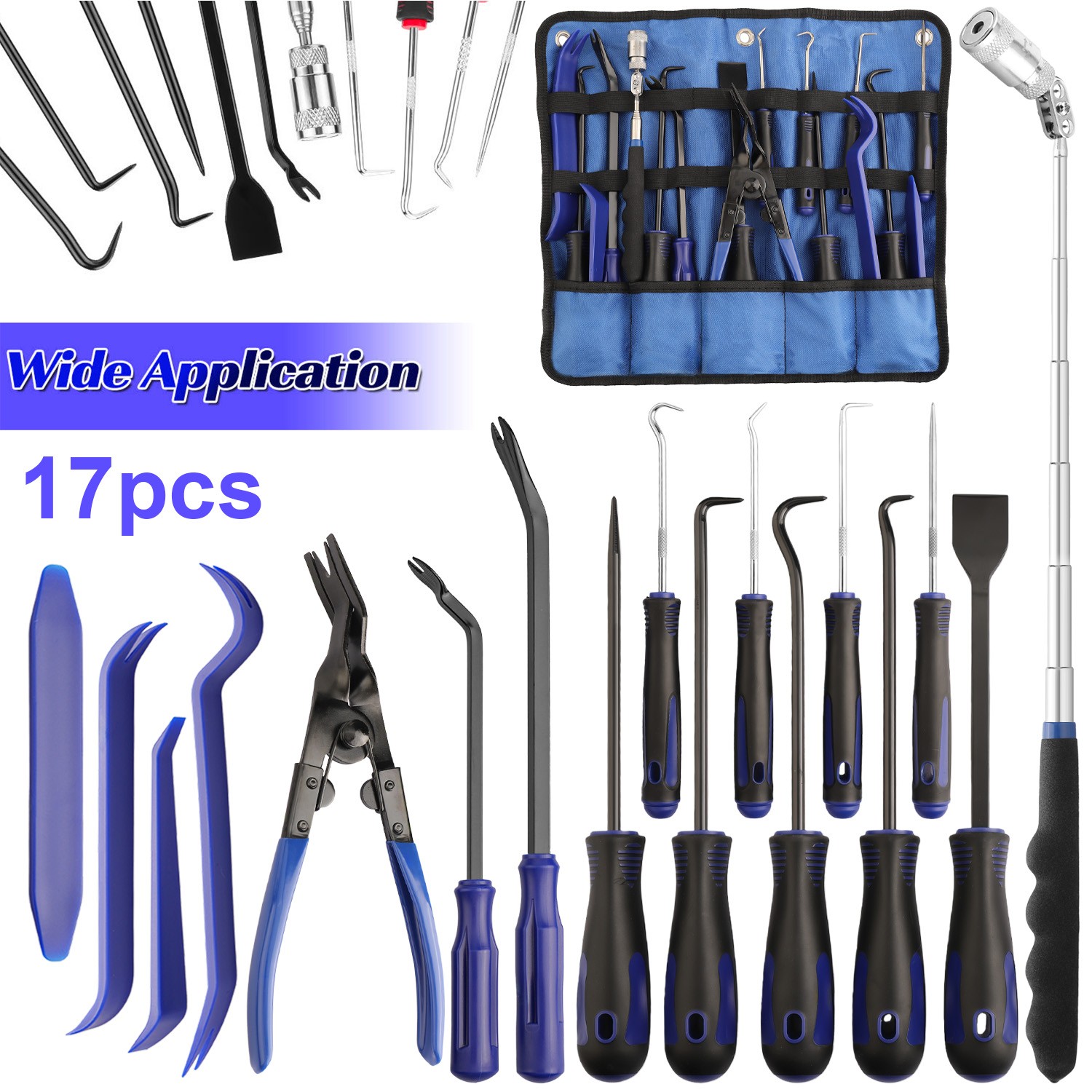 17PCS Alloy Steel Hook and Pick Tool Set with Scraper and Magnetic Telescoping