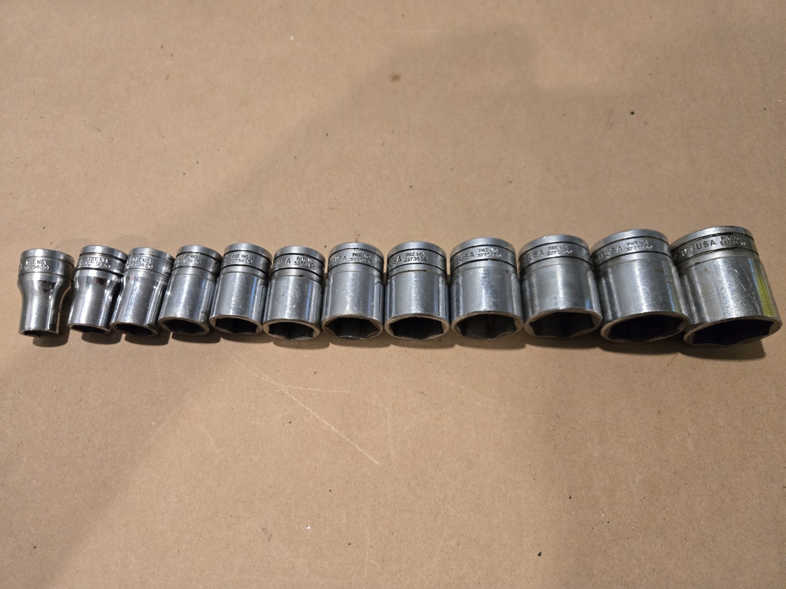 Snap On 1/2″ Drive 7/16″-1-1/8″ 6PT SAE Shallow Chrome Sockets USA Lot Of 12