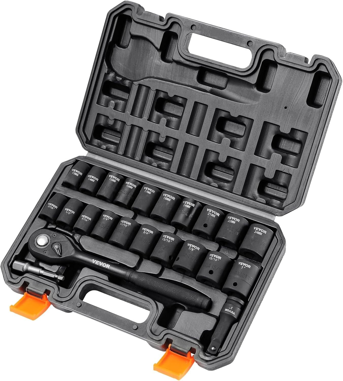 Versatile 1/2″ Drive Impact Socket Set, 23 Pieces – SAE & Metric, Easy Storage