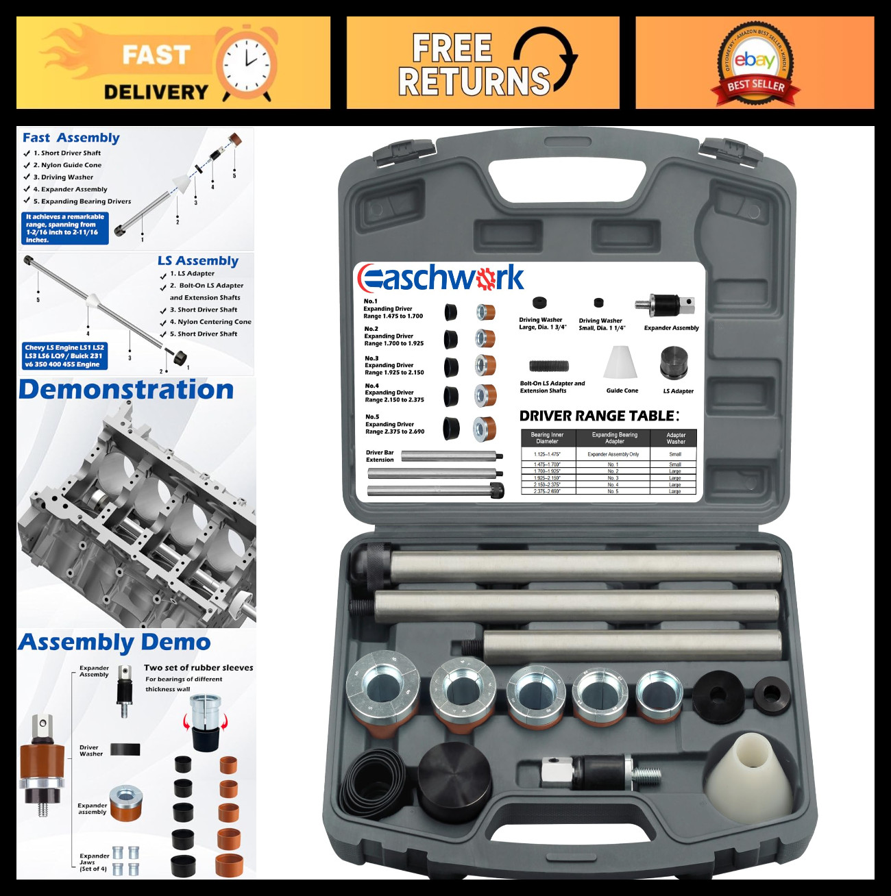Cam Bearing Install & Removal Tool Kit for Chevy LS & Most Vehicles – Complete S