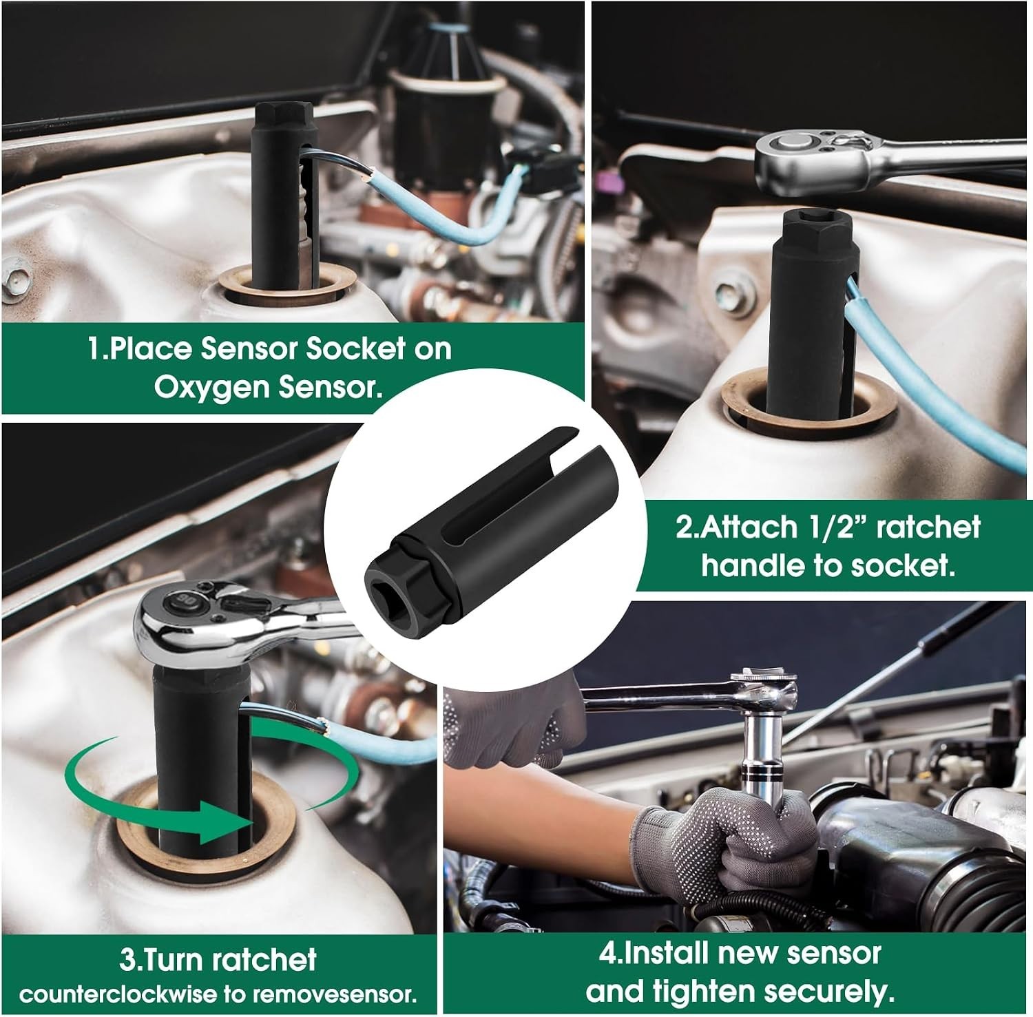 Oxygen Sensor Socket 22mm 7/8 in, 1/2 in Drive O2 Sensor Removal Tool, Heavy-…