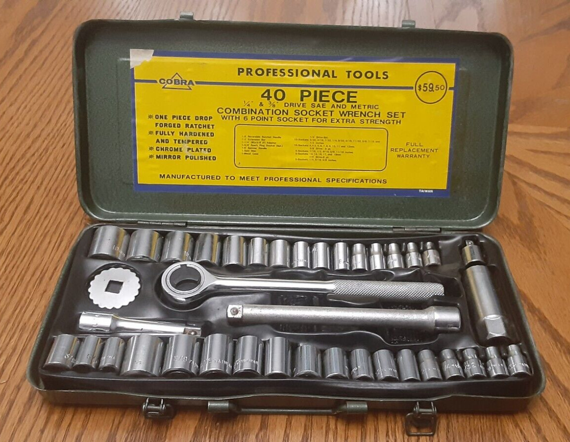 Cobra 40 pcs. Socket Wrench Ratchet Set METRIC/SAE with Case COMPLETE Used Tool