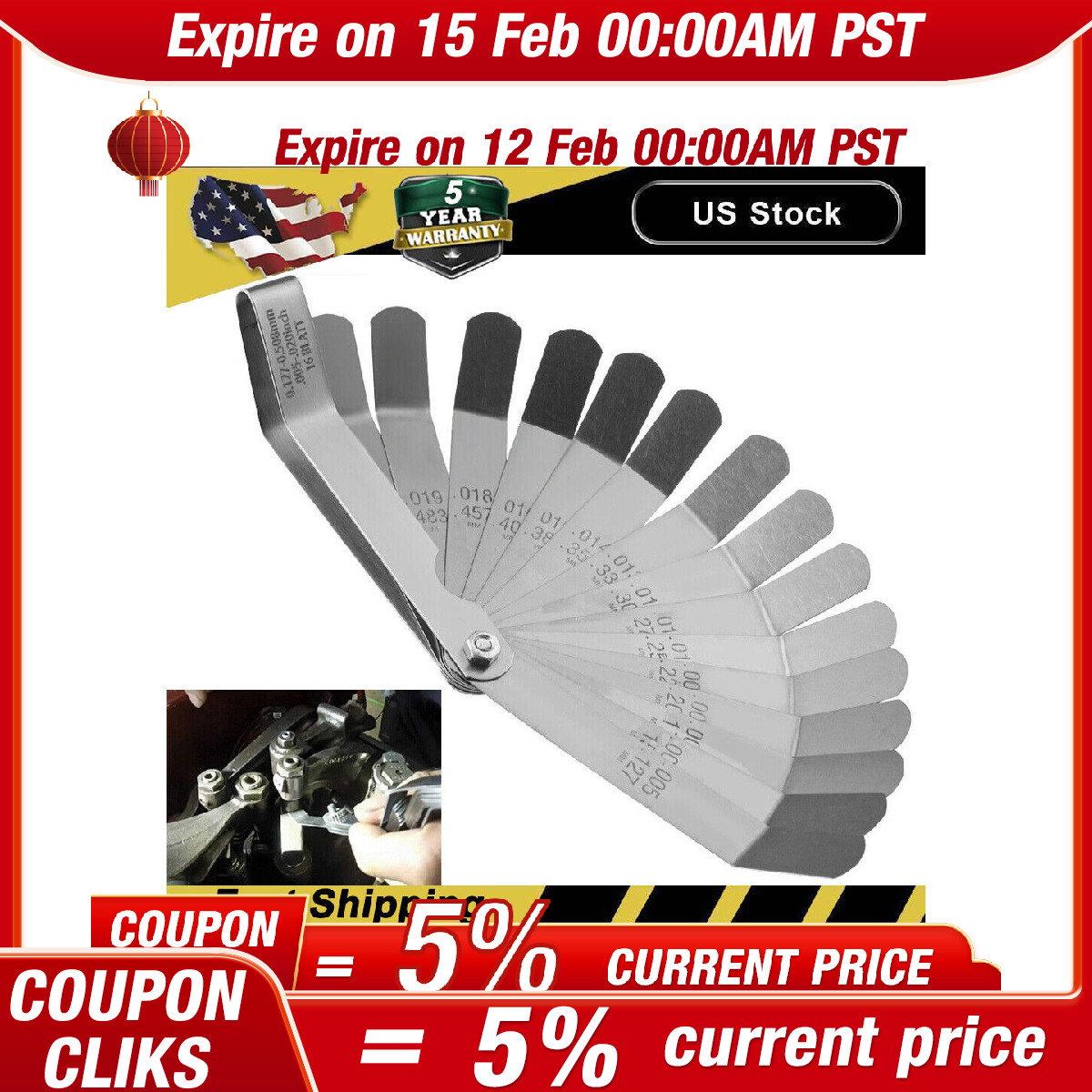 Universal Feeler Gauge 16 Blades Dual Marked Gap Measurement Stainless Steel Set