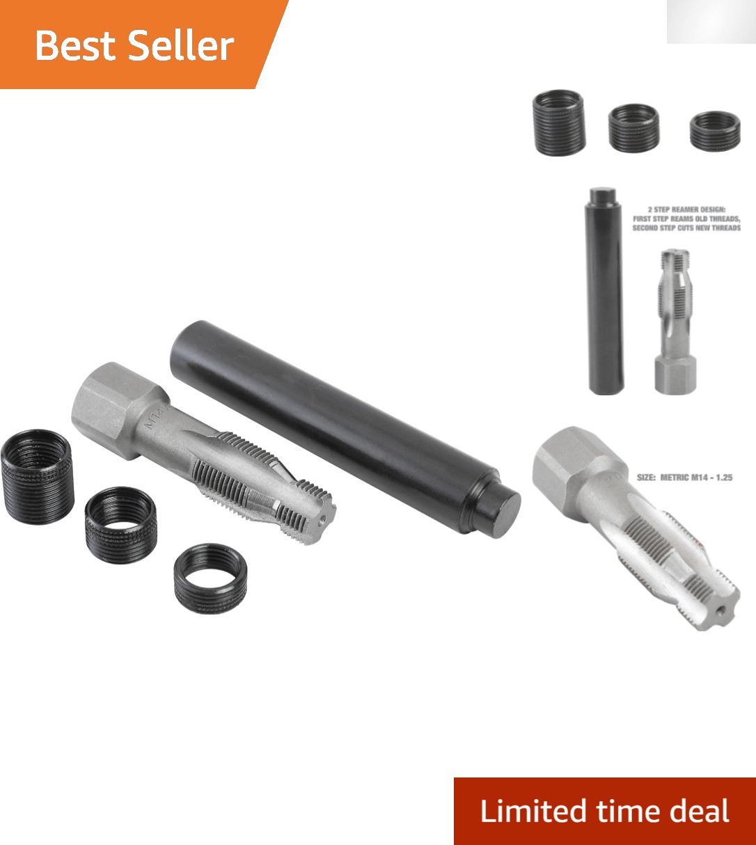 5-Piece Spark Plug Saver Kit M14-1.25: Thread Repair with Reamer & Inserts
