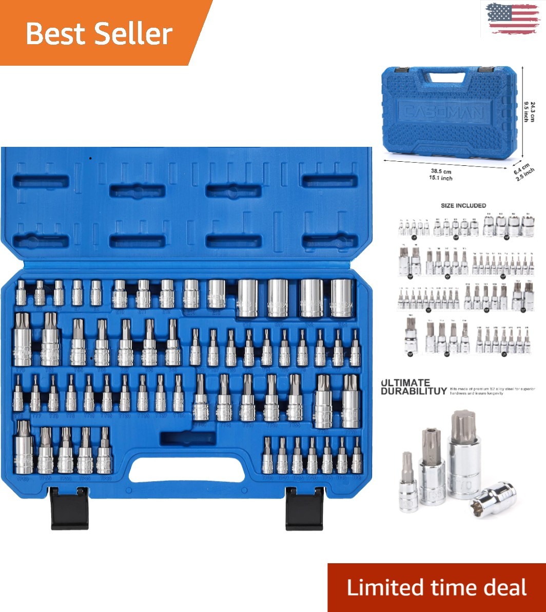 60-Piece Master Torx Socket Set – S2 & Cr-V Steel, E4-E24, T6-T70, TP8-TP60