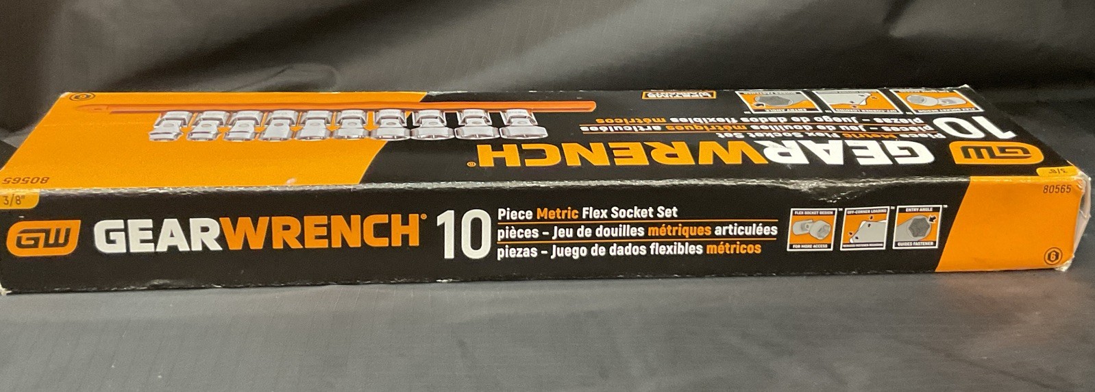 GearWrench 80565 10 Pc. 6 Pt. 3/8″ Metric Flex Socket Set NEW 10mm-19mm