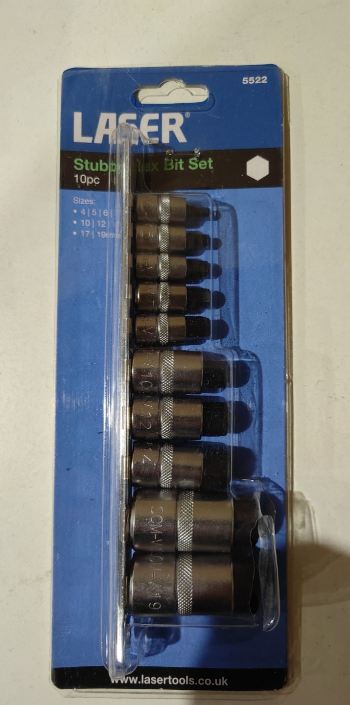 10 Piece Hex Socket Bit Set 1/4″D, 3/8″D, 1/2″D Laser 5522