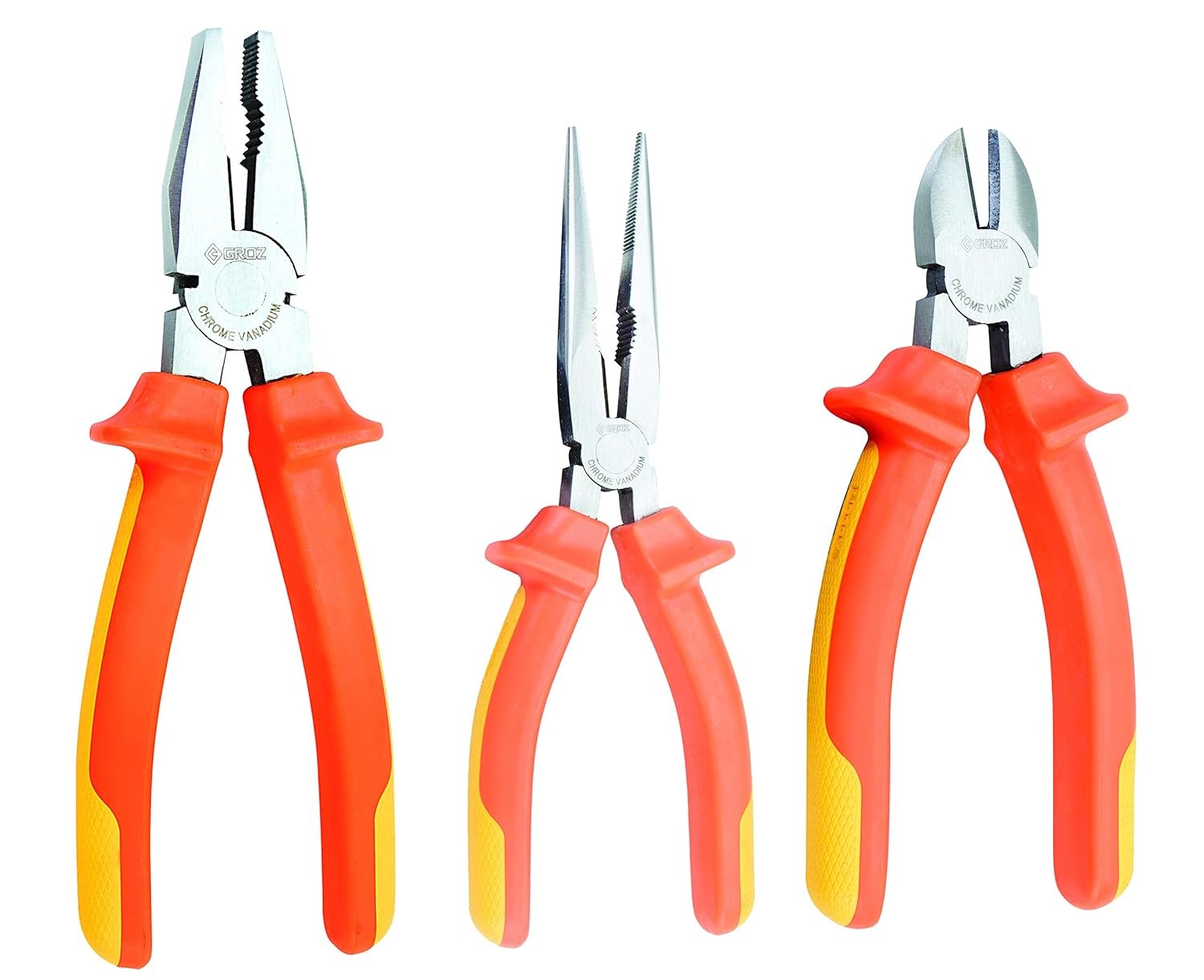 Groz 31570 3 Piece Plier Set with 1000V TPR Grip Chrome