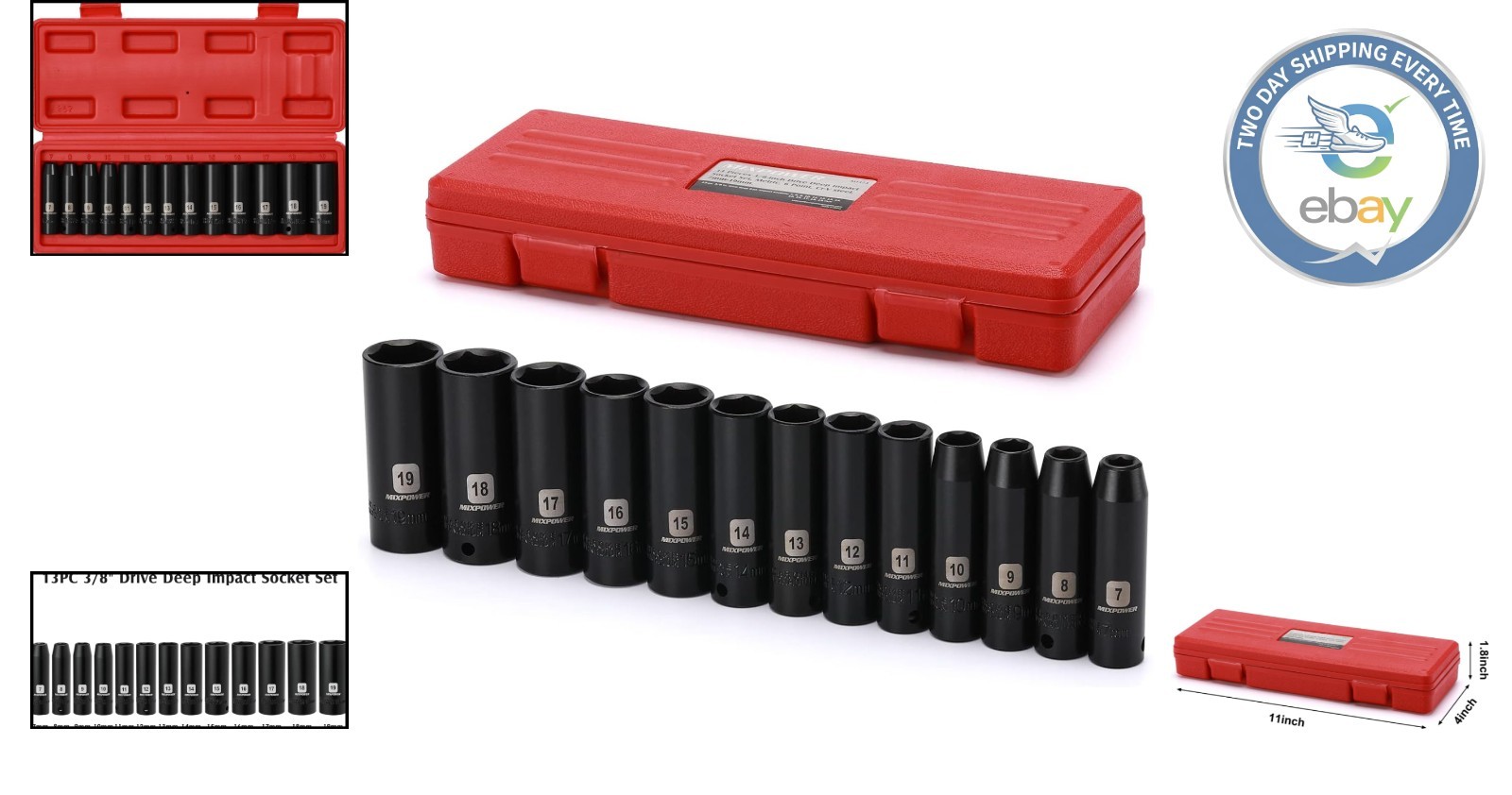 Lightweight 13-Piece Impact Socket Set – Black Phosphate Finish, Laser Marked