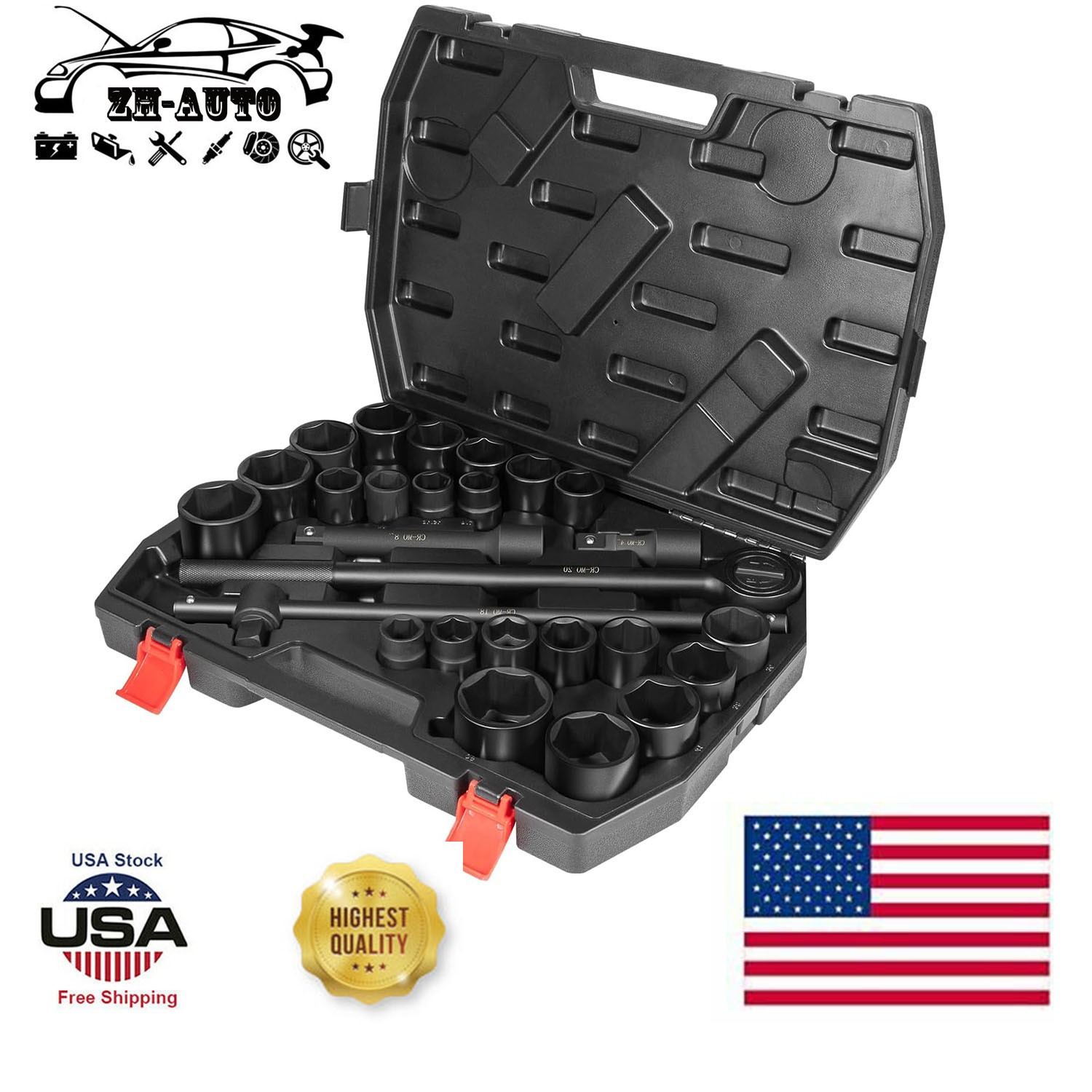 3/4″ Drive Impact Socket Set For SAE (7/8″ to 2″) and Metric (22 to 50 mm) Size