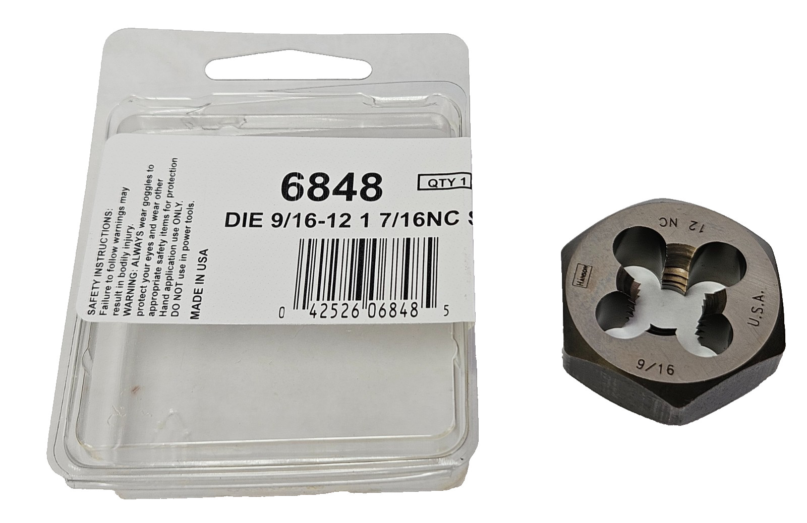 6848 ZR 9/16-12 X 1-7/16″ NC Hex Die Irwin Hanson Carbon Steel USA Rethreading