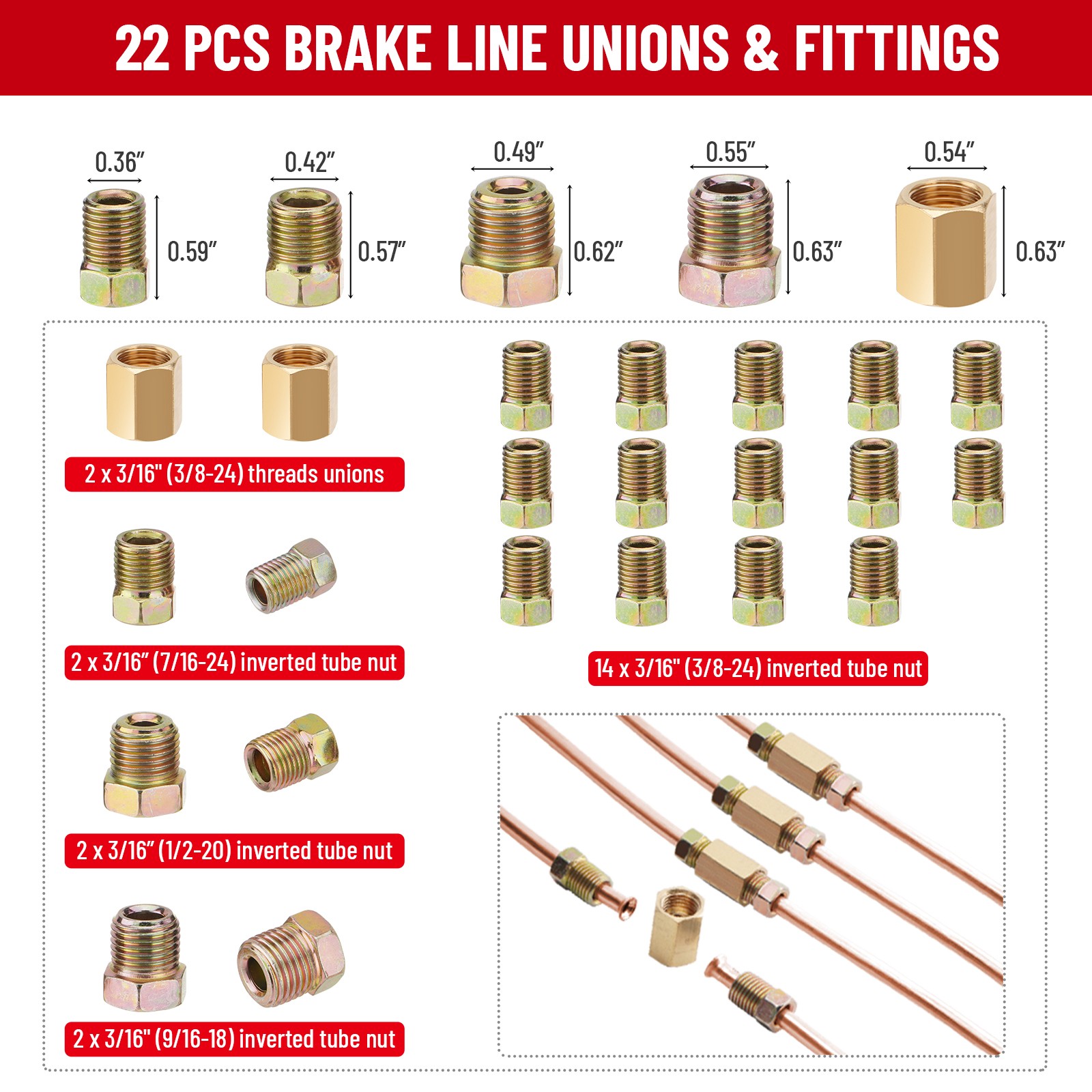 Brake Line Pipe Repair Kit 3/16 25ft Copper Pipe & Flaring Tool 20 Nuts Fittings