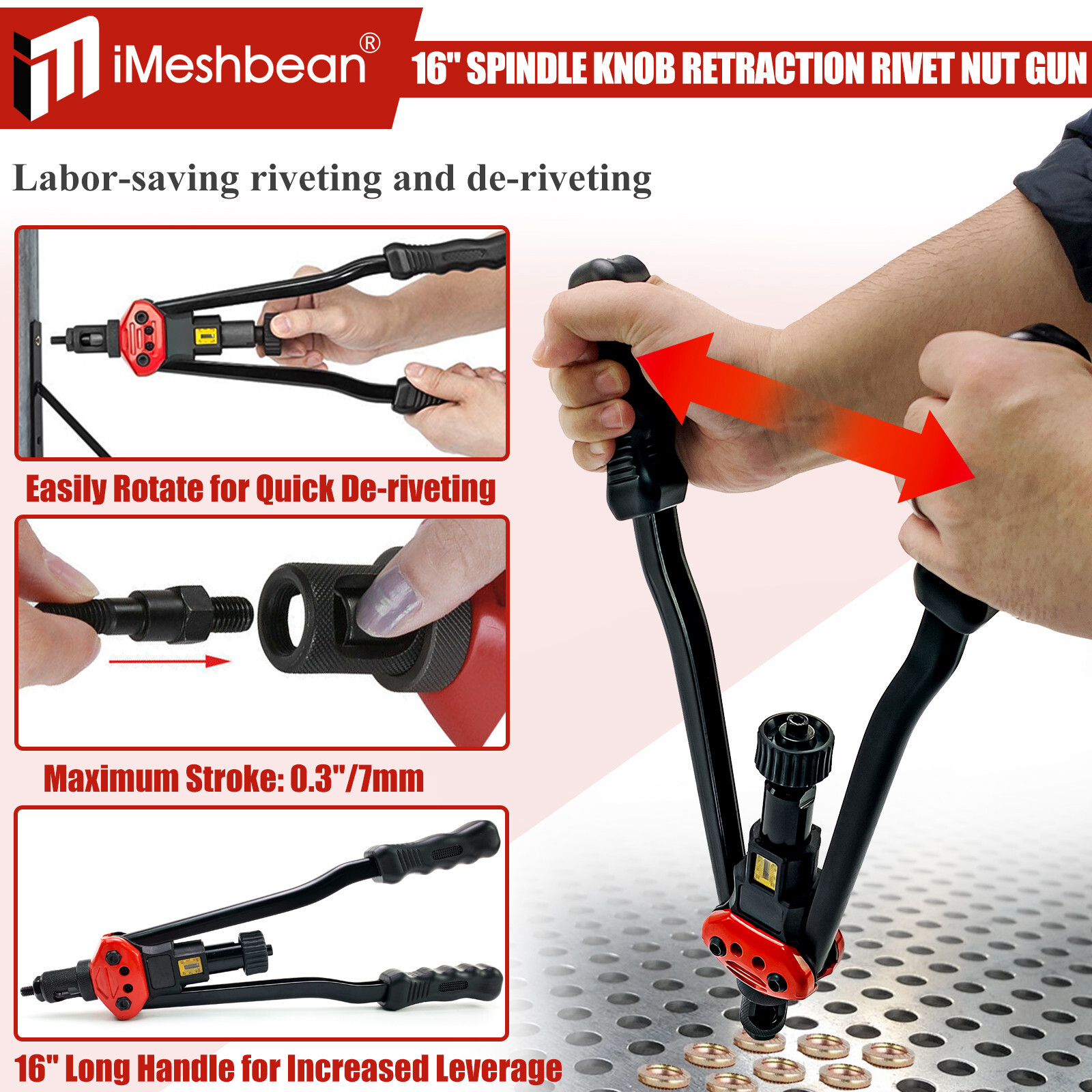 16″ Rivet Nut Tool Kit w/ 11PC Metric & SAE Mandrels Thread Setting Tool Setter