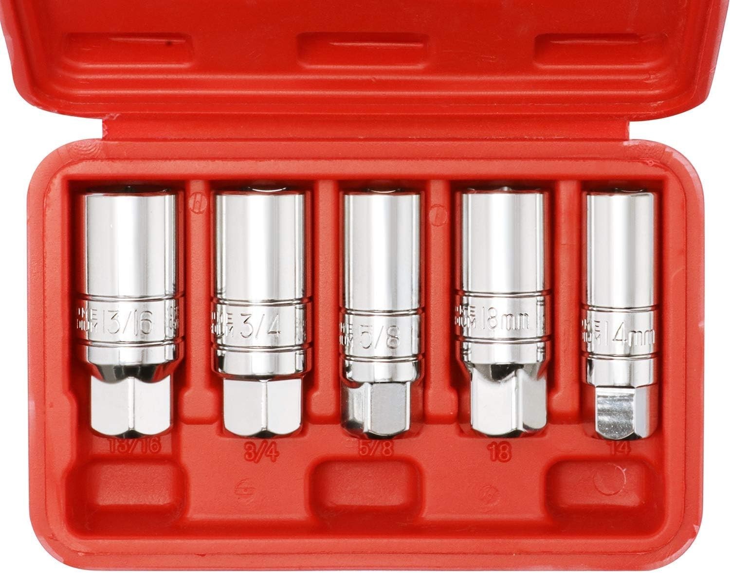 3/8-Inch Drive Spark Plug Socket Set: 5-Piece Chrome Vanadium Tools